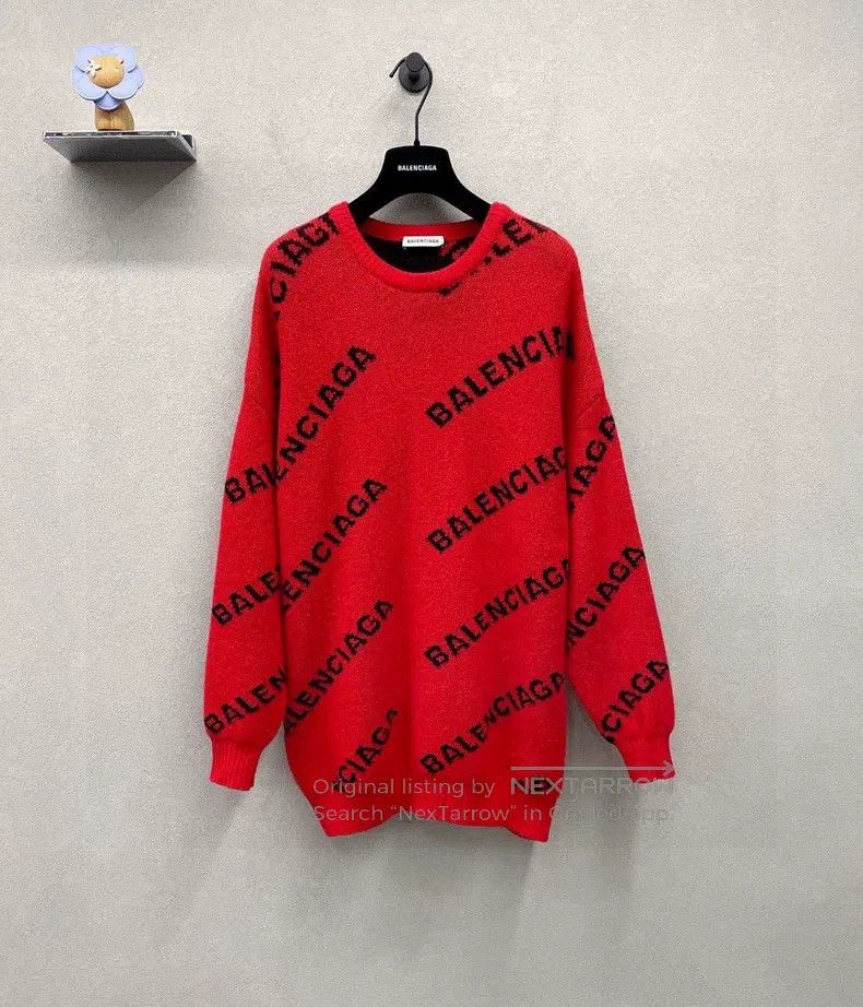 Balenciaga All-over Logo Red Sweater