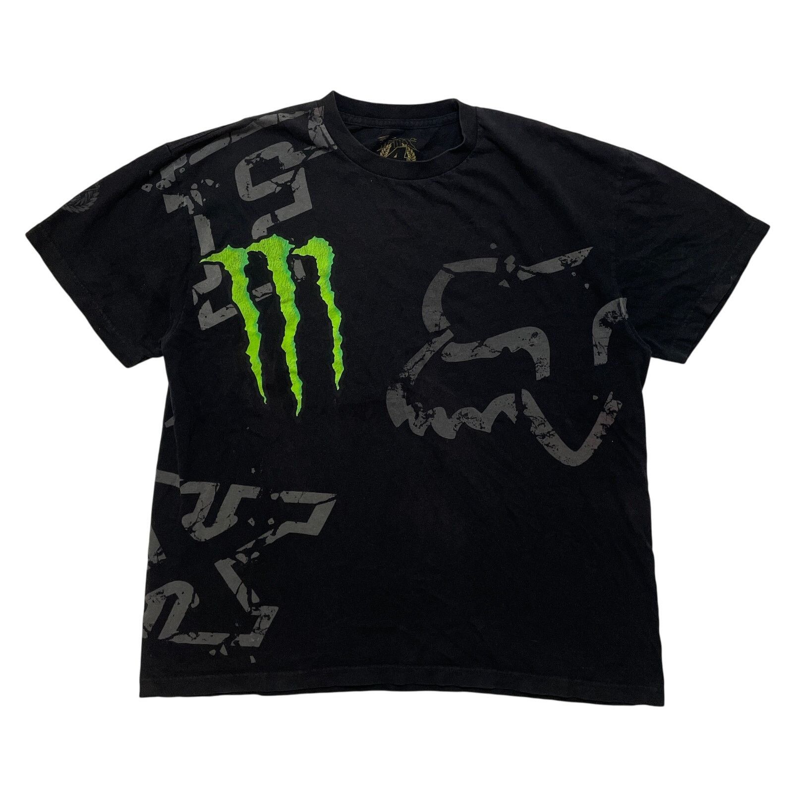 Fox Racing VTG Y2K 00s Fox Racing Monster Energy AOP Black Green Tshirt Size US XL / EU 56 / 4 - 1 Thumbnail