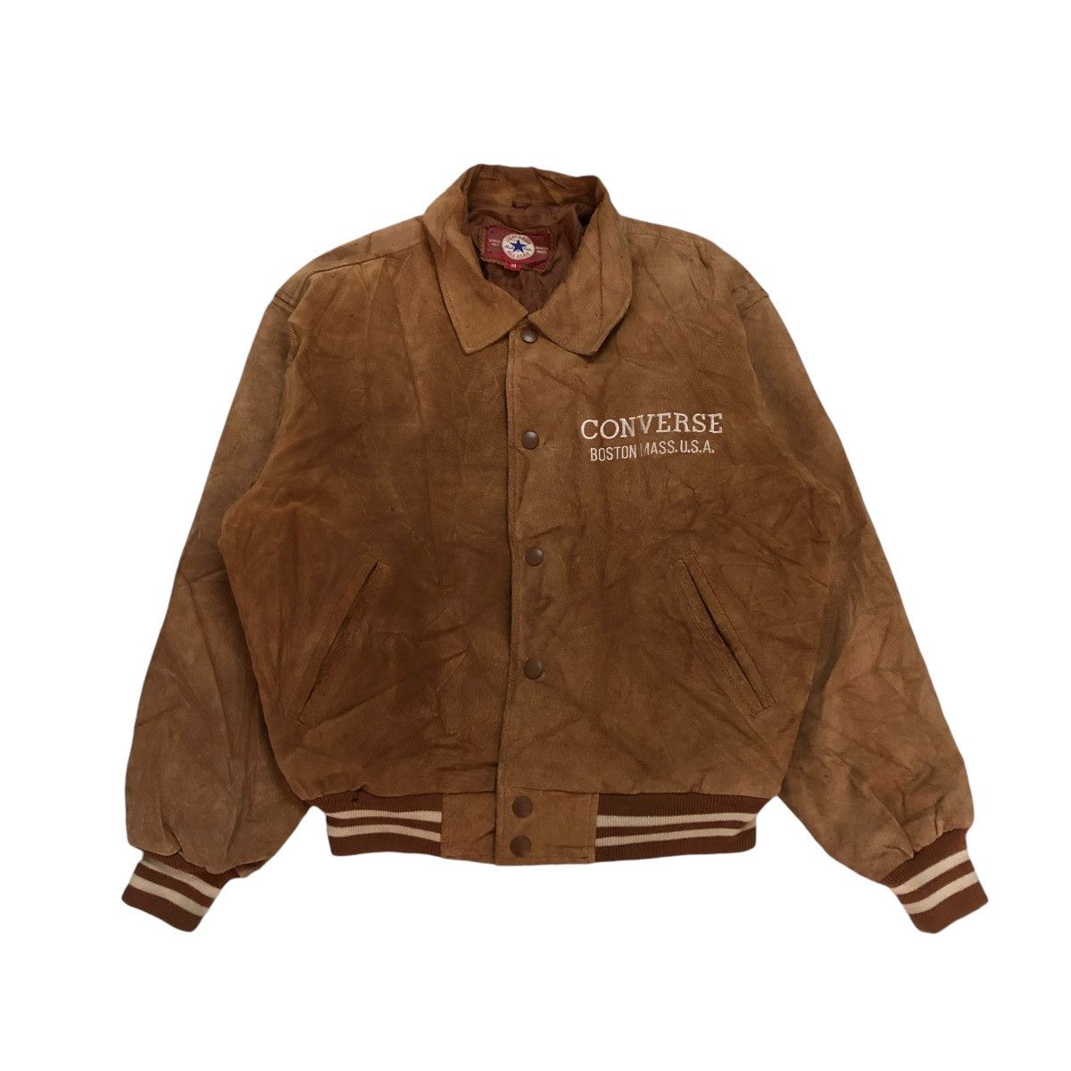 Converse 🔥VINTAGE BOMBER LEATHER JACKET CONVERSE ALL STAR BIG LOGO Size US M / EU 48-50 / 2 - 2 Thumbnail