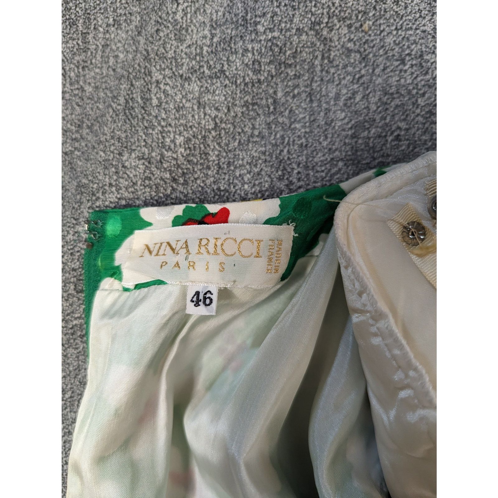 Nina Ricci × Vintage Vintage 80s kelly green floral silk dress sz FR 46 US 12 Size XL / US 12-14 / IT 48-50 - 7 Thumbnail