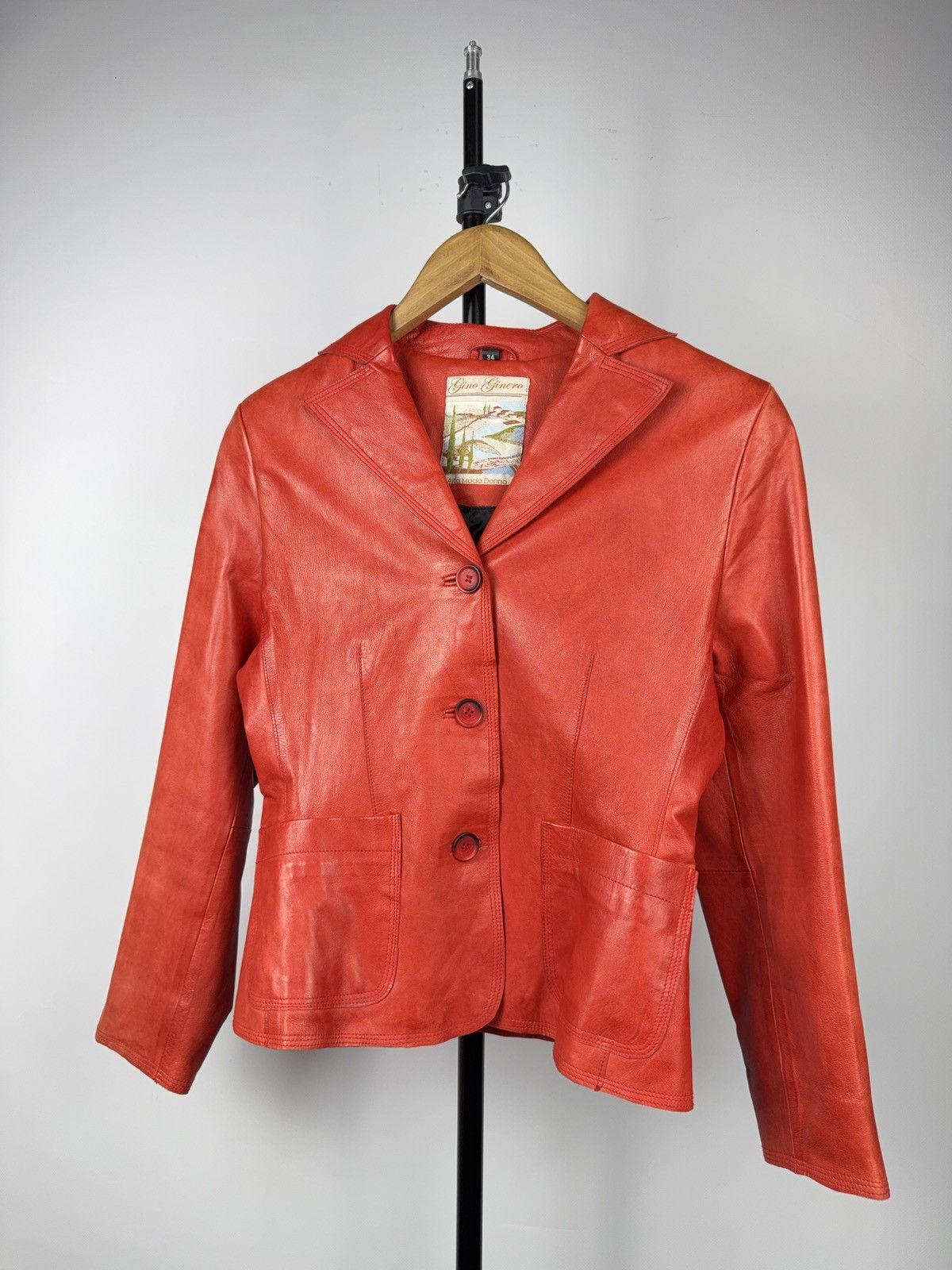 Genuine Leather Vintage Avant Garde Red Leather Blazer Jacket 90s Italian Size S / US 4 / IT 40 - 1 Thumbnail