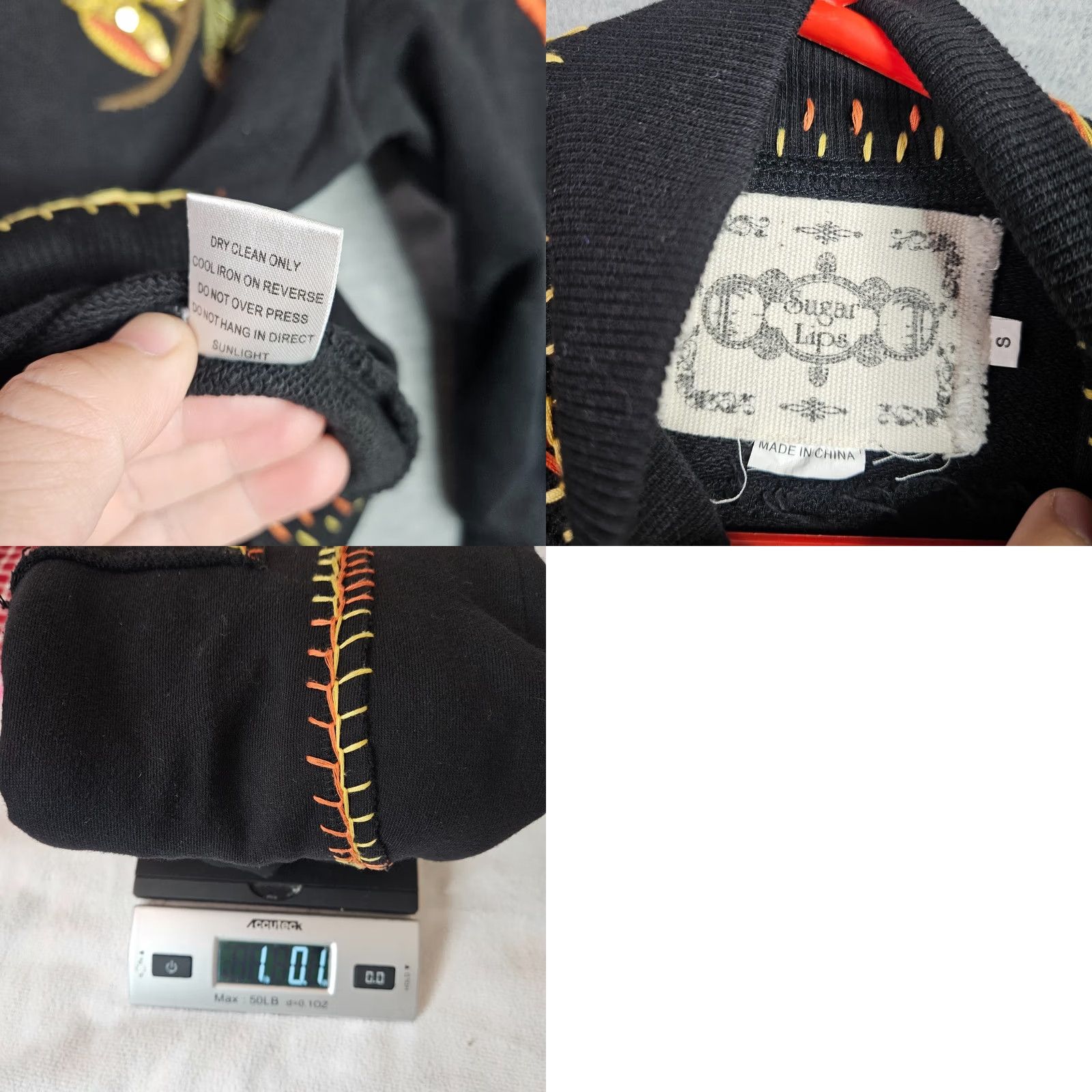 Sugar Sugarlips Sweatshirt Women’s Black Embroidered Full Zip Cardigan Long Sleeve S Size S / US 4 / IT 40 - 8 Thumbnail
