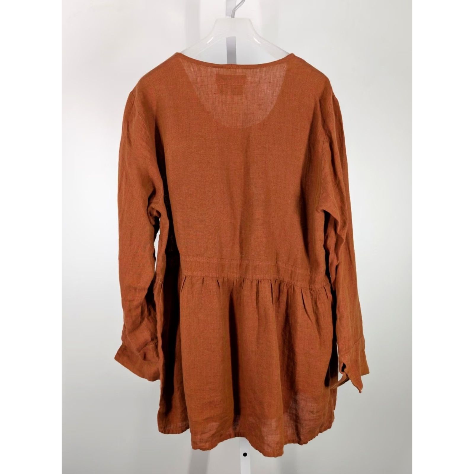 FLAX VINTAGE FLAX Tunic Women M RS Orange 100% Linen Long Sleeve Lagenlook Lithuania Flax Burnt Rust 100% Linen Tunic Top Size M / US 6-8 / IT 42-44 - 3 Thumbnail