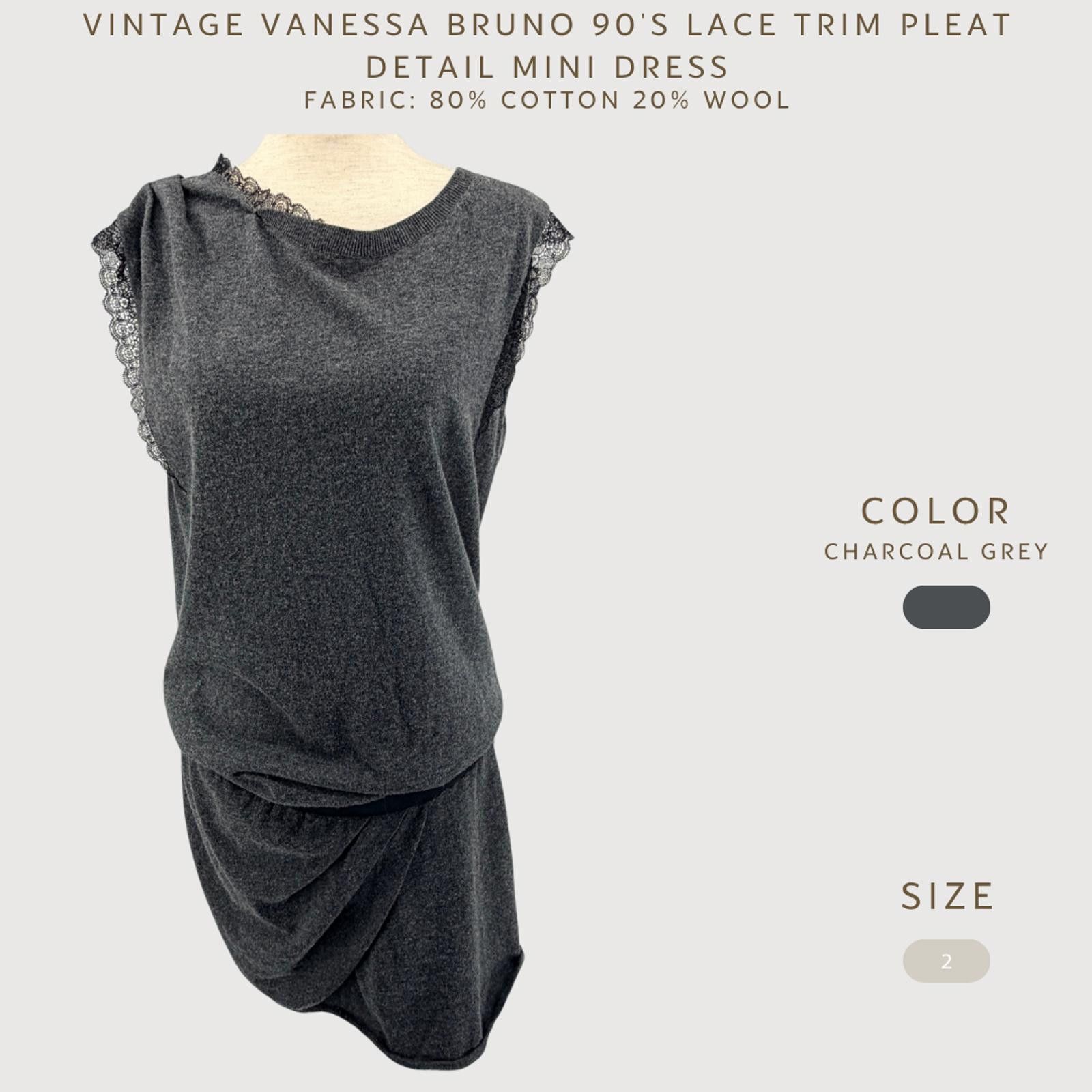 Other Vintage Vanessa Bruno 90's Lace Trim Wool Mini Dress Size XS / US 0-2 / IT 36-38 - 2 Thumbnail