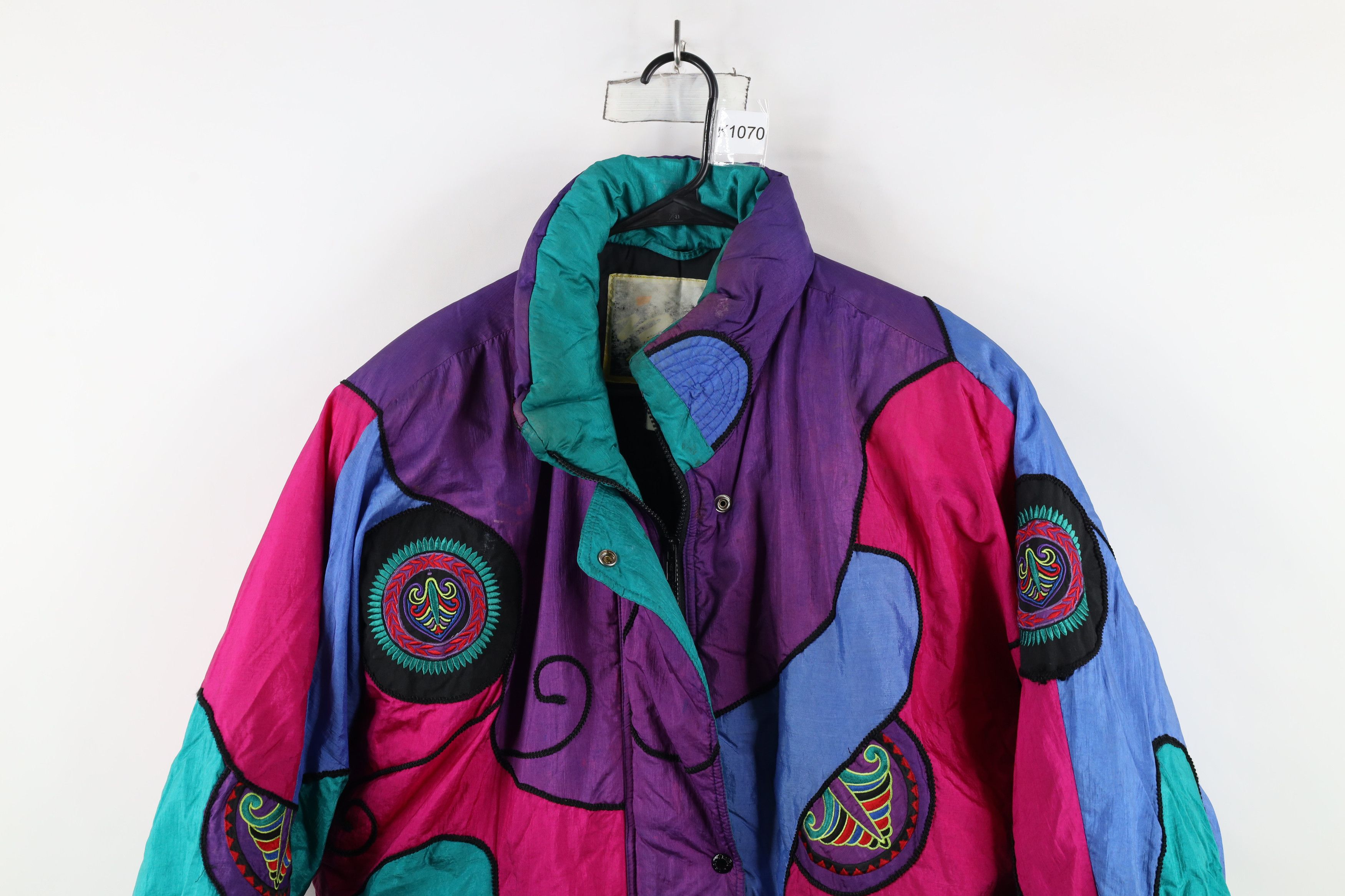 Vintage Vintage 90s Streetwear Abstract Rainbow Puffer Jacket Size L / US 10 / IT 46 - 2 Thumbnail