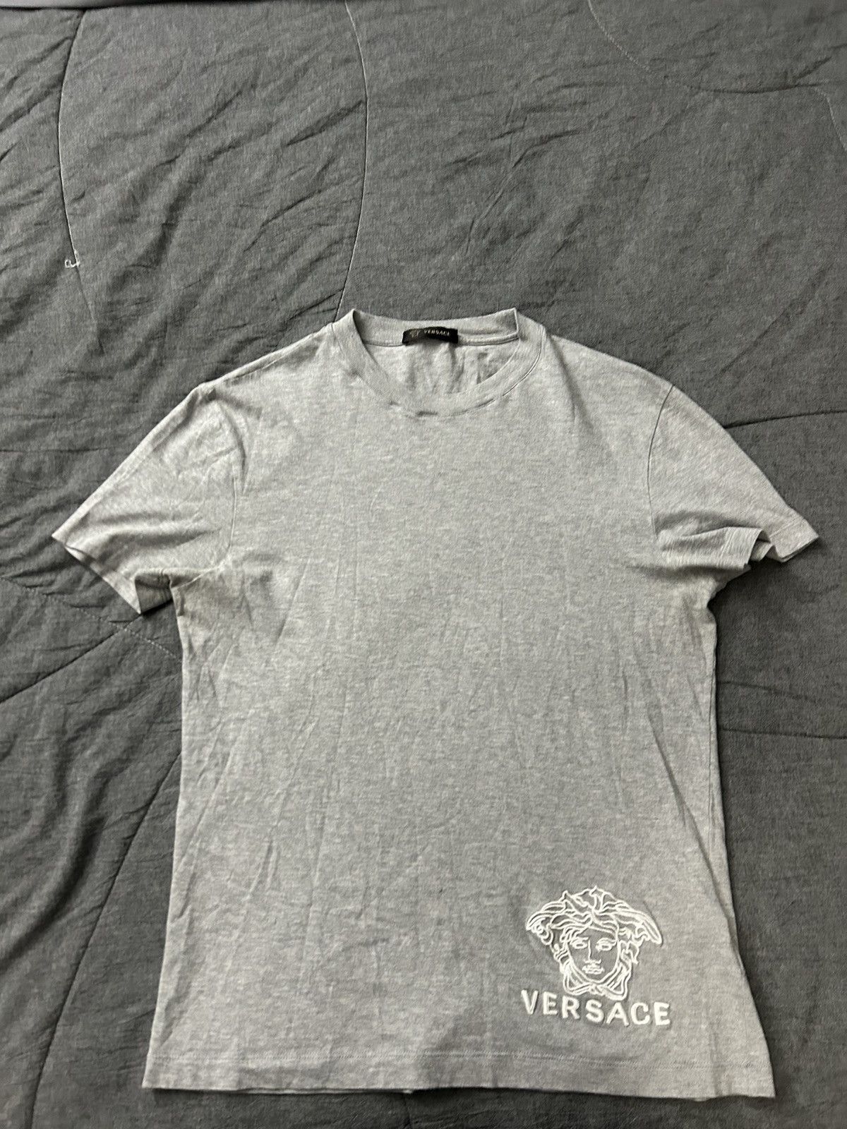 image of Versace Embroidered T-Shirt in Grey, Men's (Size Small)