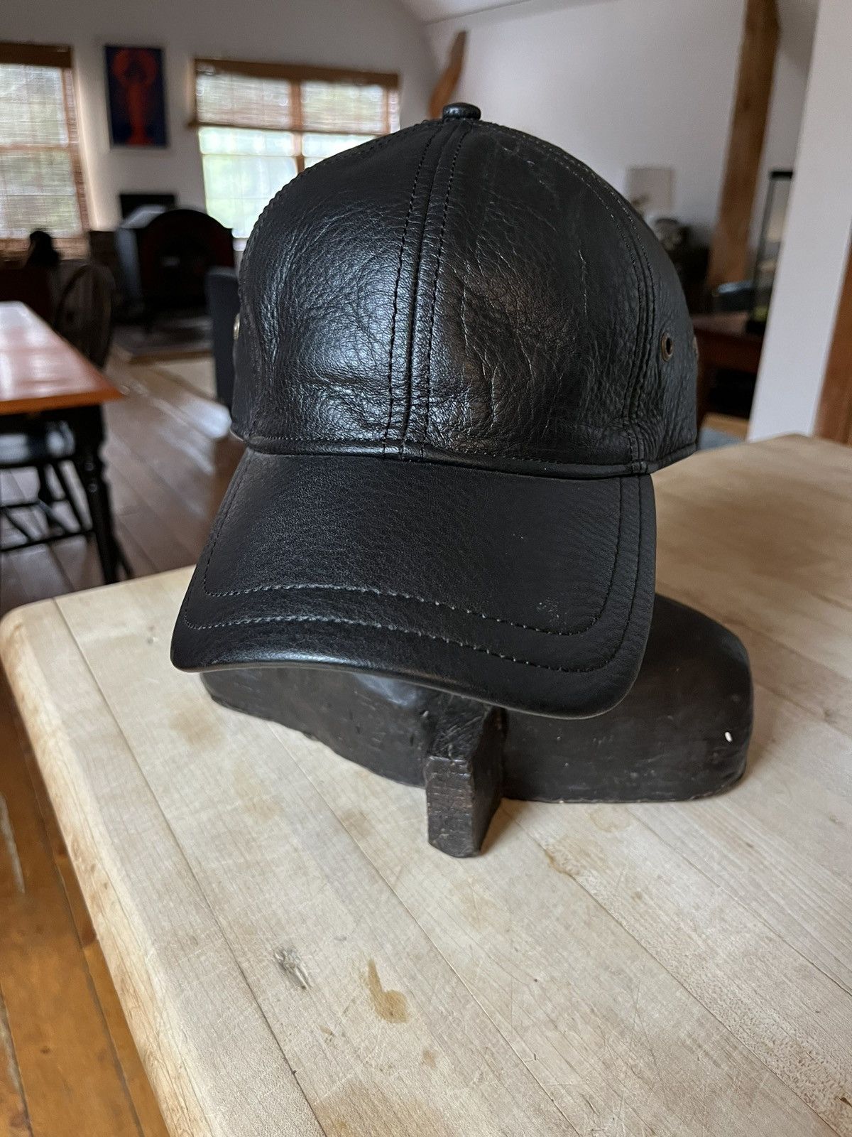 Other Black thick heavy leather baseball hat Size ONE SIZE - 2 Thumbnail