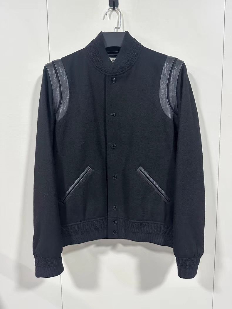 Saint Laurent Paris YSL Classic Black Wool Leather Baseball Jacket Size US L / EU 52-54 / 3 - 1 Thumbnail