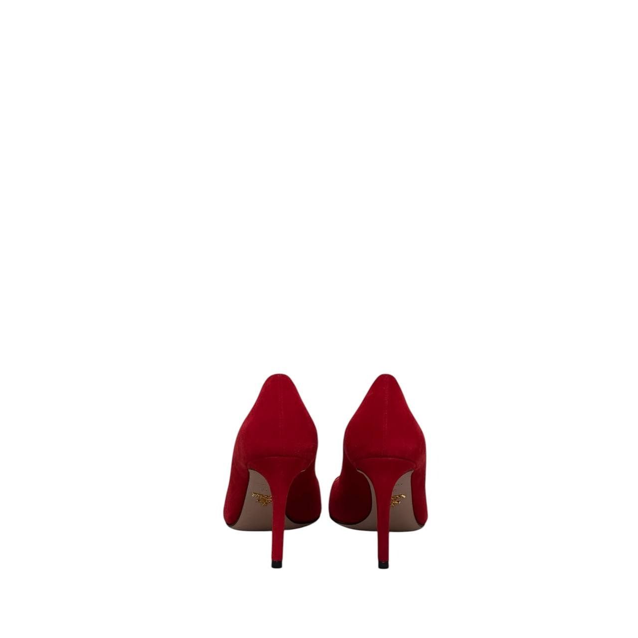 Prada NWOB Prada Red Suede Pointed Toe Pumps Sz.37.5 Size US 7.5 / IT 37.5 - 5 Thumbnail
