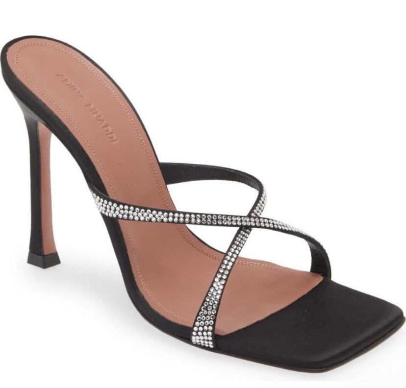 image of Amina Muaddi Adriana Crystal Slide Sandal Size 39 in Black, Women's