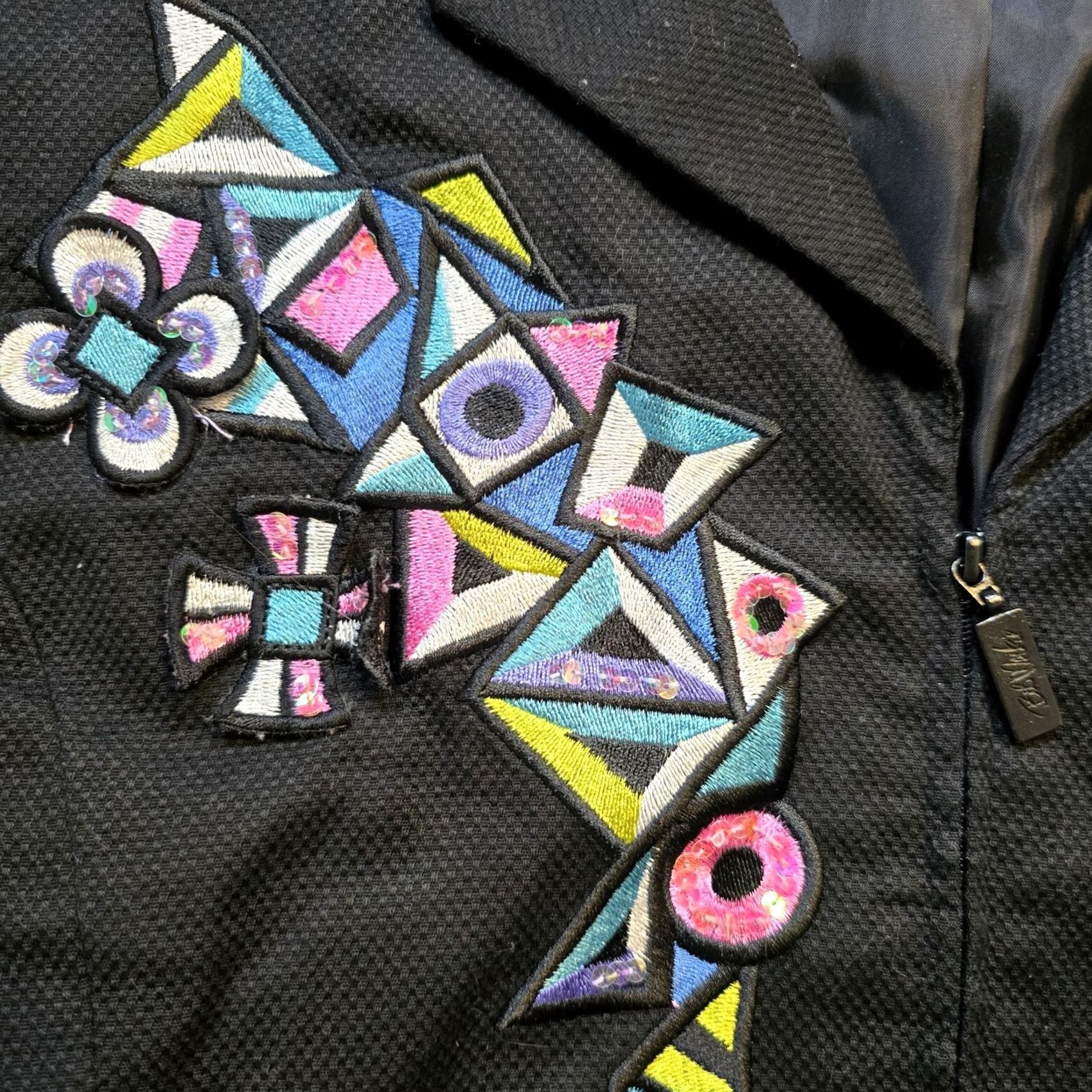 Bob Mackie Bob Mackie Jacket Womens Large Black 3/4 Sleeve Full Zip Embellished Art Casual Size L / US 10 / IT 46 - 3 Thumbnail
