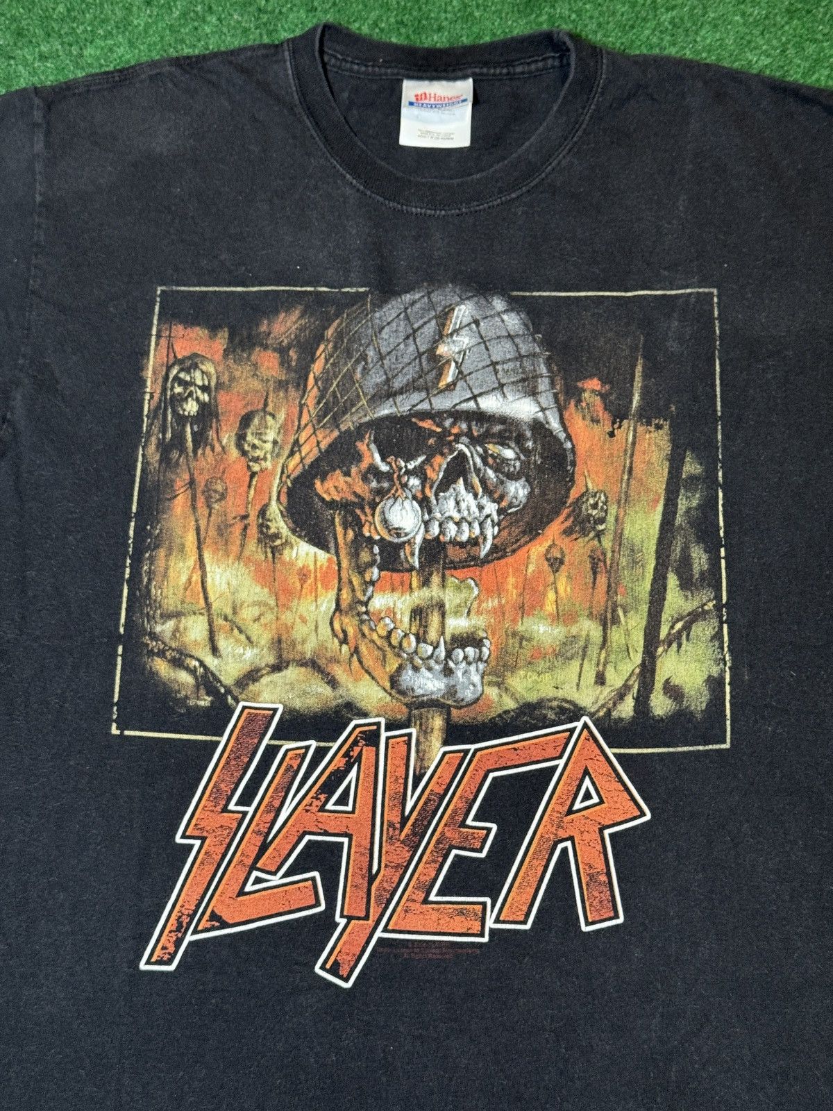 Band Tees × Vintage Vintage Y2K Slayer Impaled Skull Solider Band T Shirt Size US M / EU 48-50 / 2 - 2 Thumbnail