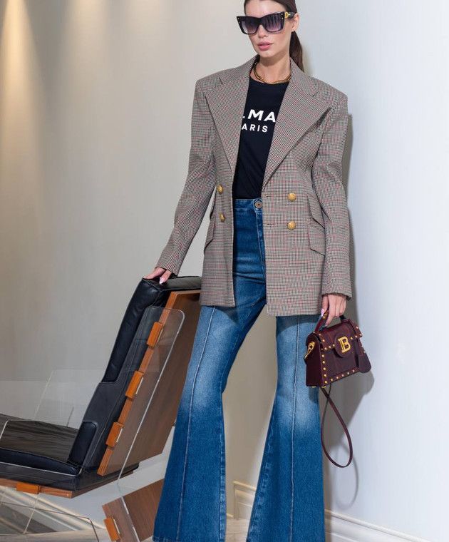 Balmain o1s1wg110125 Check Double-breasted Blazer in Brown Size XS / US 0-2 / IT 36-38 - 6 Thumbnail