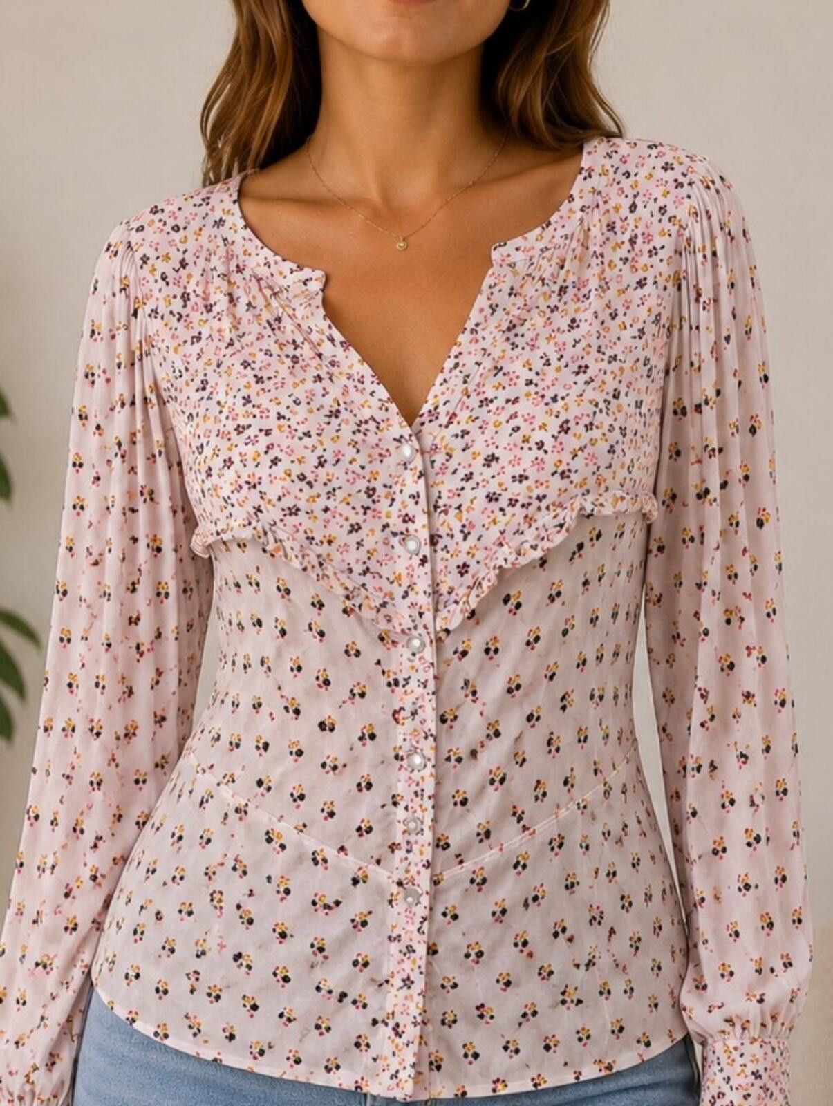 Free People Free People Floral Button Down Size L / US 10 / IT 46 - 1 Thumbnail