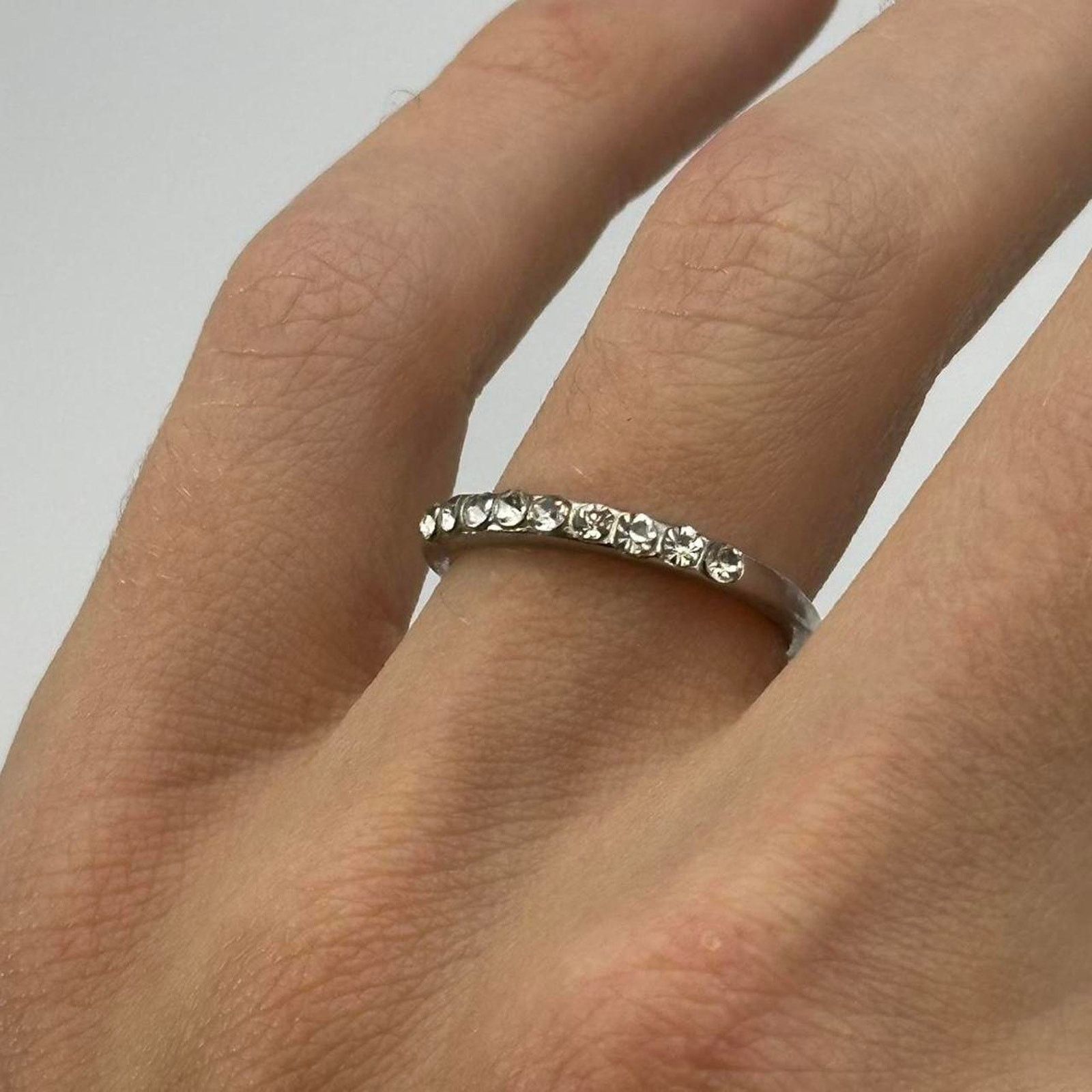 Vintage Vintage Silver BAsic Mini Studded Diamond Band Ring Size ONE SIZE - 2 Thumbnail