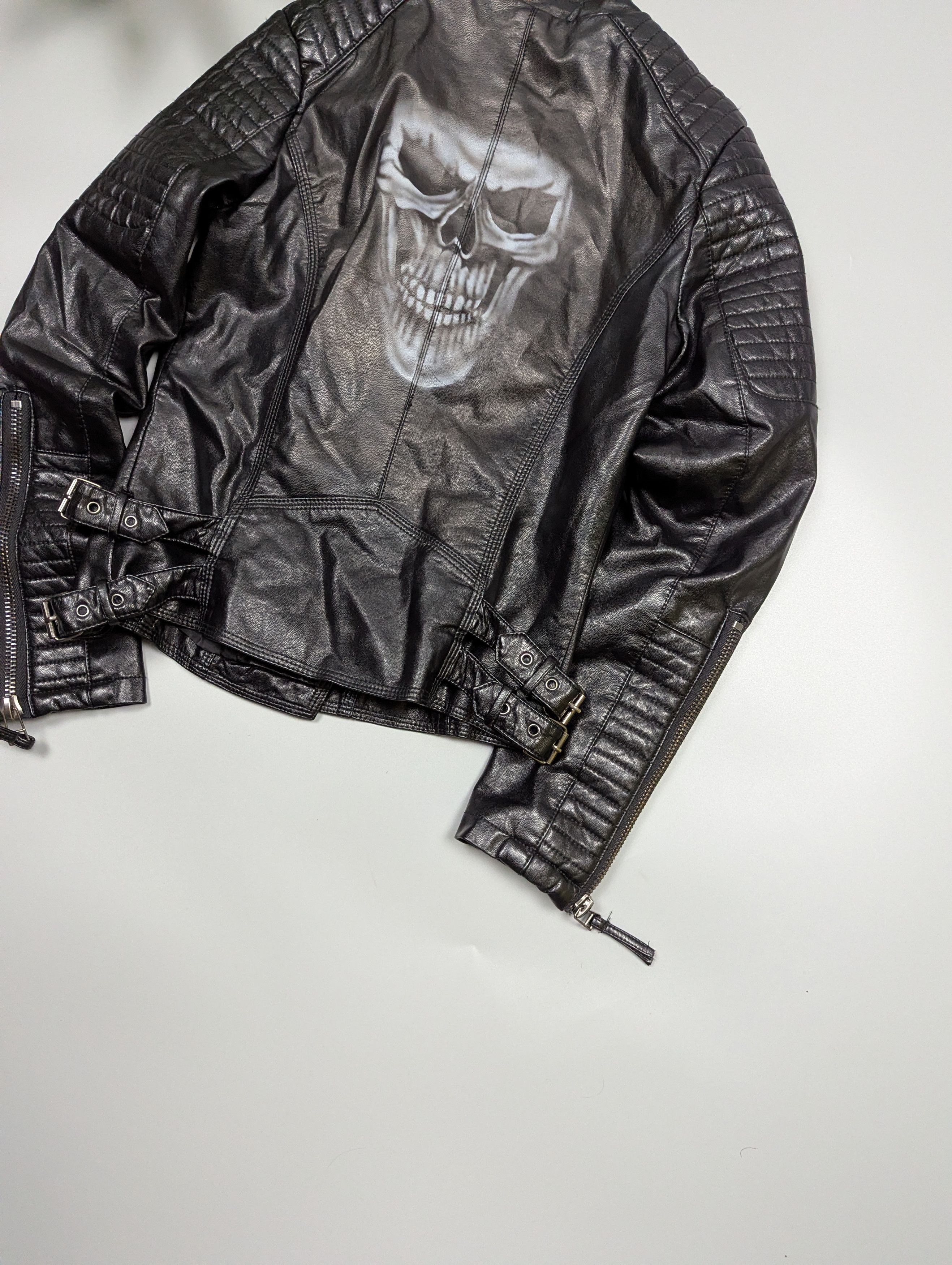Other Women’s Black Motorcycle Biker Jacket with Skull Back Print Size S / US 4 / IT 40 - 6 Thumbnail