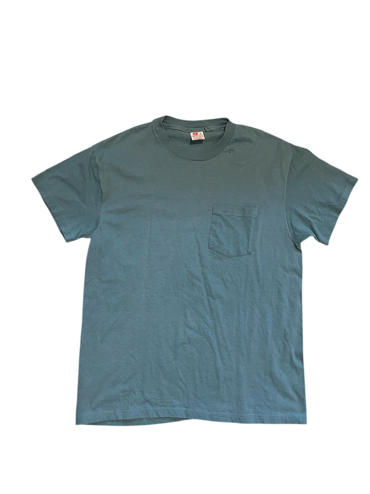 Hanes × Vintage Vintage Teal 90s Single Stitch Blank Men Pocket Tee Sz L Size US L / EU 52-54 / 3 - 1 Thumbnail