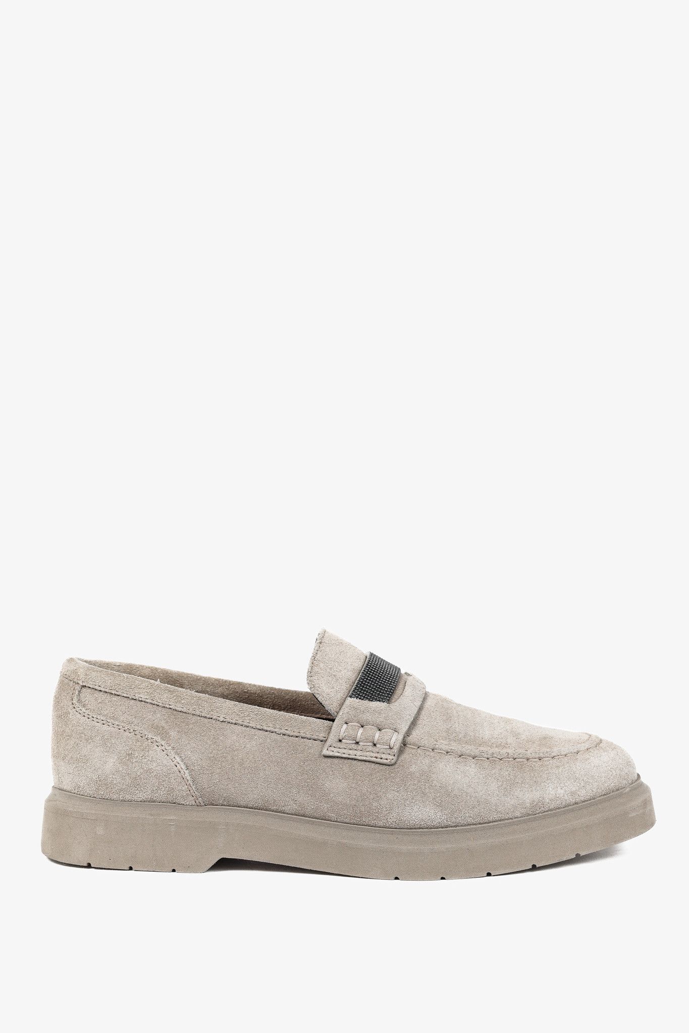 Brunello Cucinelli Brunello Cucinelli Taupe Suede Monili-Strap Loafers Size US 4.5 / IT 34.5 - 2 Thumbnail