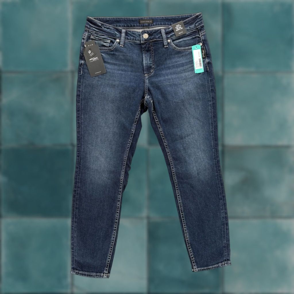 Silver Jeans Co. VINTAGE? No. Silver Jeans Elyse Skinny Womens 10 Blue Mid Rise Curvy Fit Stretch Denim Grunge Size 32" / US 10 / IT 46 - 1 Thumbnail