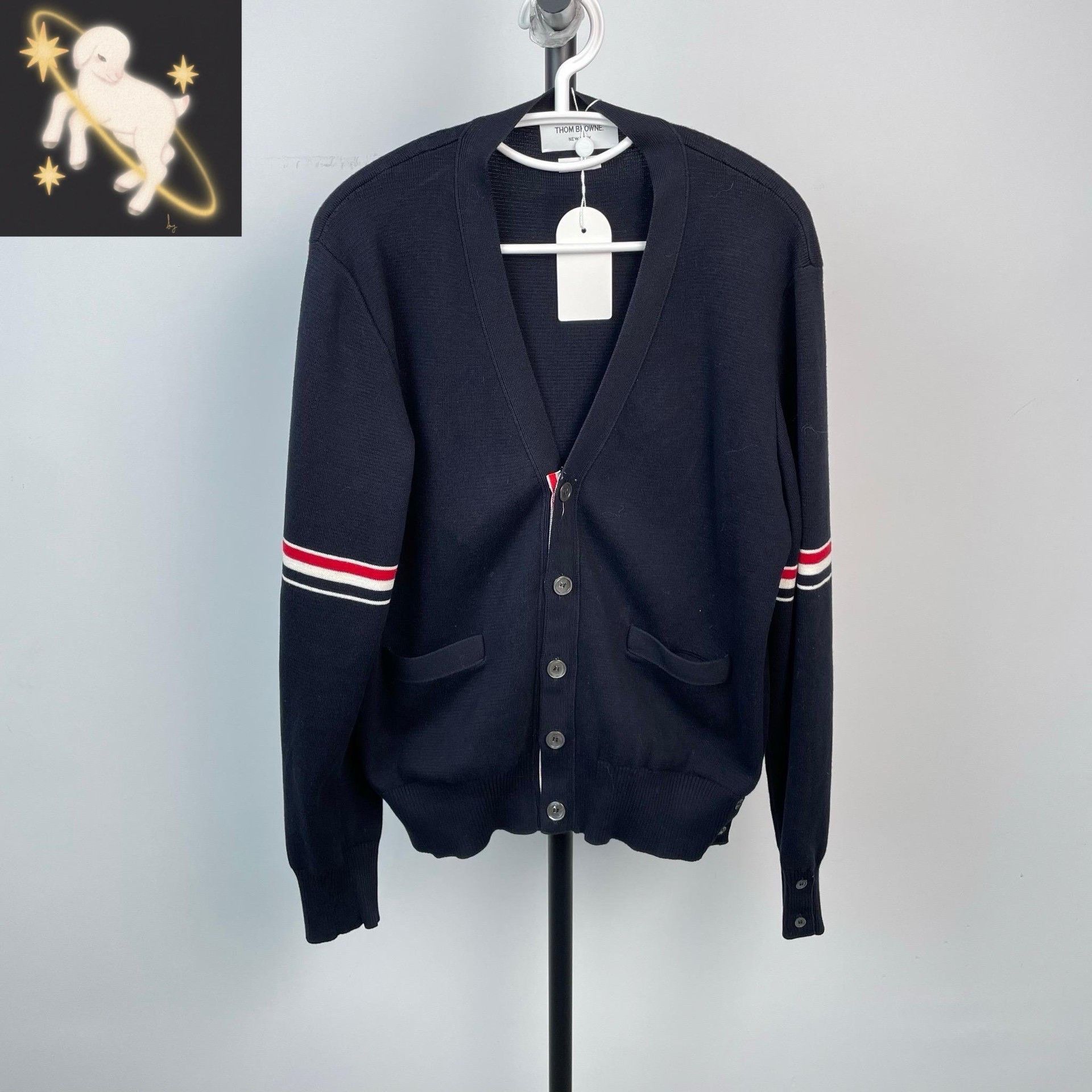 Thom Browne Thom Browne Dark Blue Striped Sleeve Cardigan Size US S / EU 44-46 / 1 - 1 Thumbnail