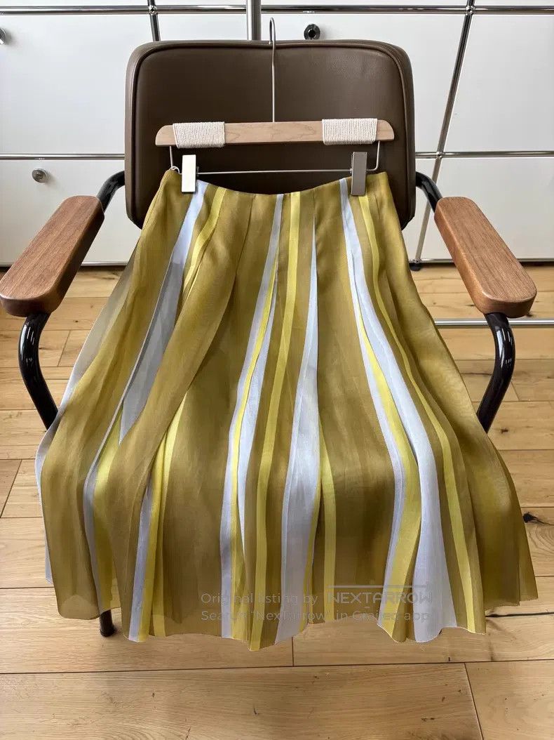 Prada Prada Yellow, brown and white three-colour striped silk sk Size 26" / US 2 / IT 38 - 4 Thumbnail