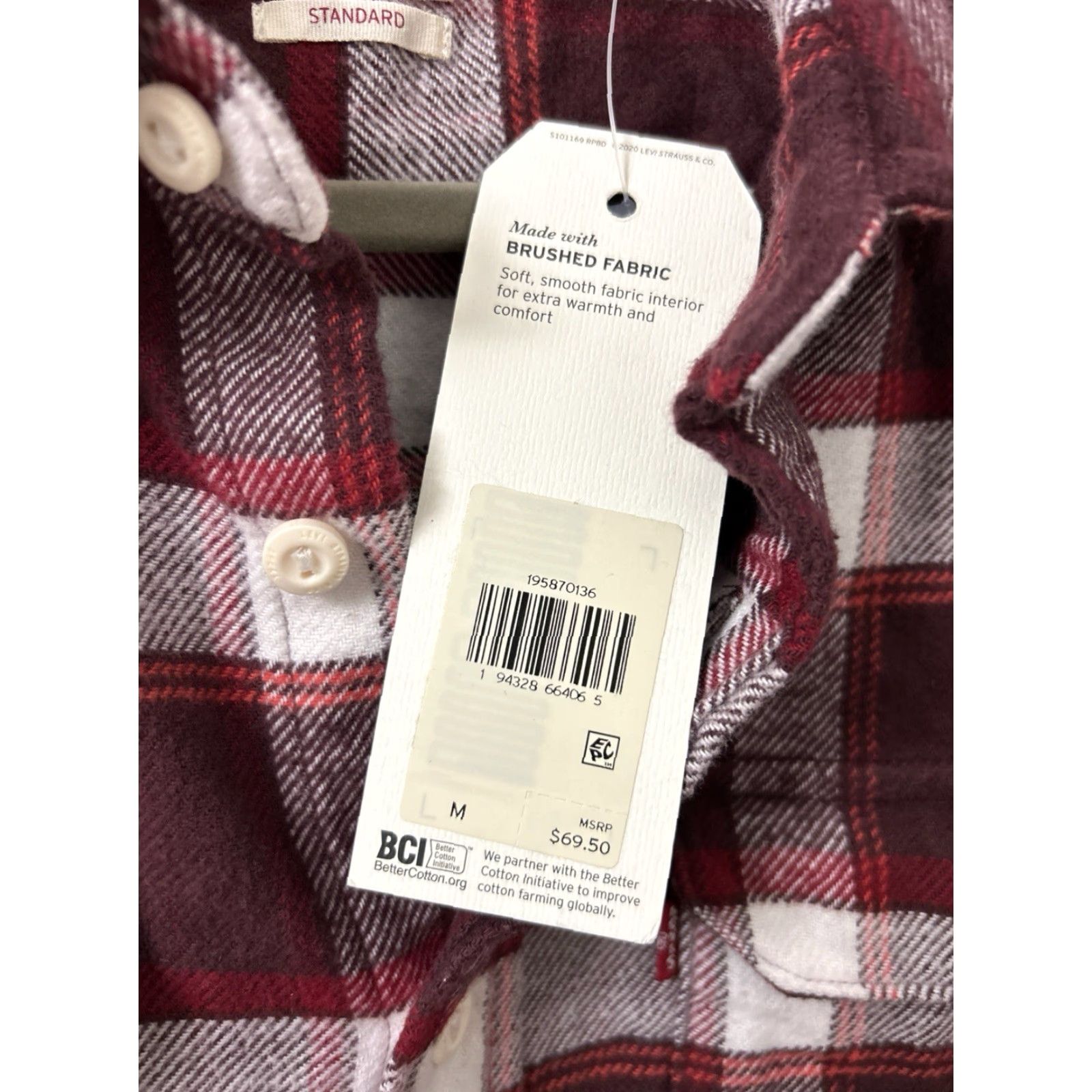 Levi's VINTAGE Levis Shirt Plaid Flannel Button-Up M Mens Burgundy White Knox? Size US M / EU 48-50 / 2 - 5 Thumbnail