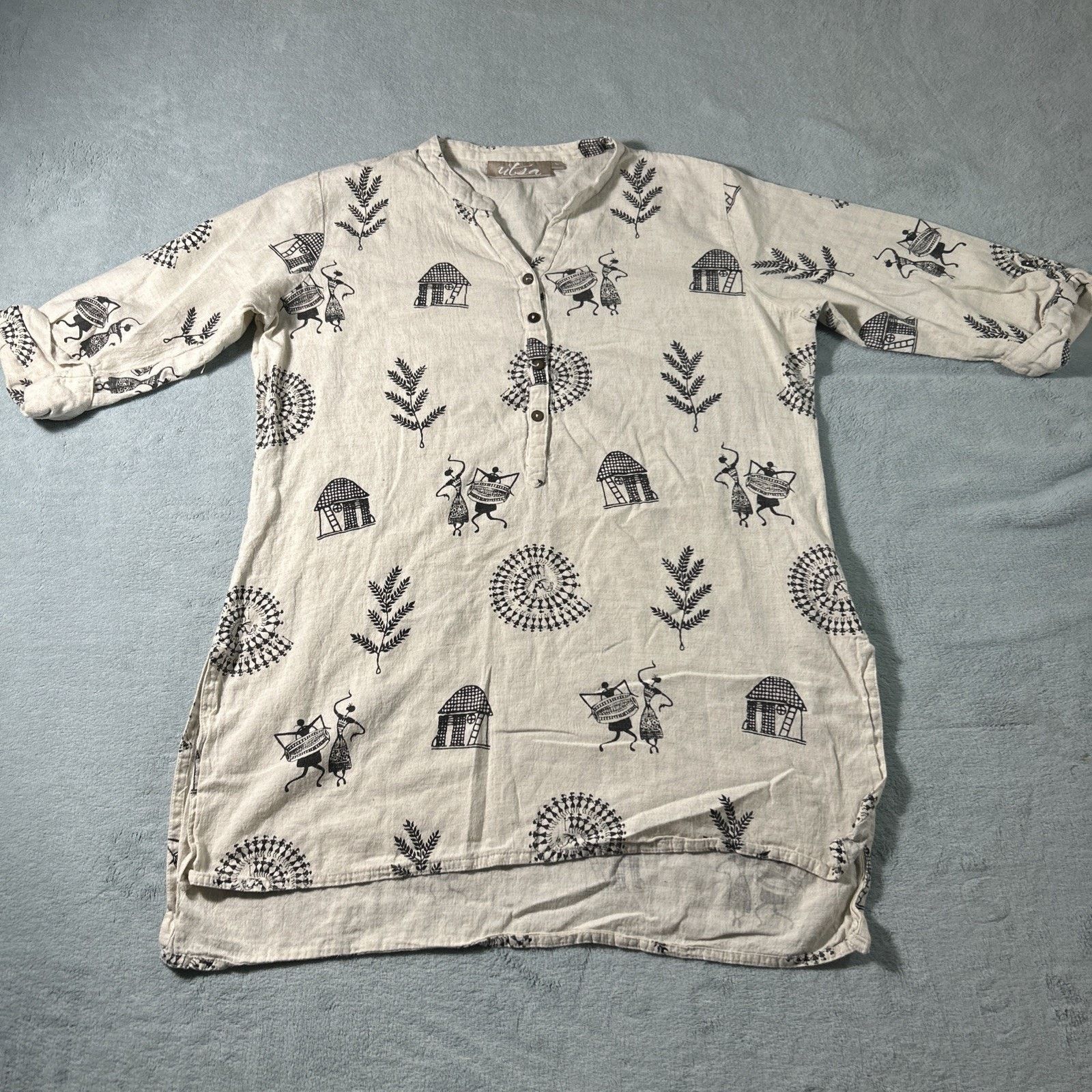 Fabiana Filippi VTG Linen Blend Aztec Native Tunic Large Caveman Wall Art Size L / US 10 / IT 46 - 1 Thumbnail
