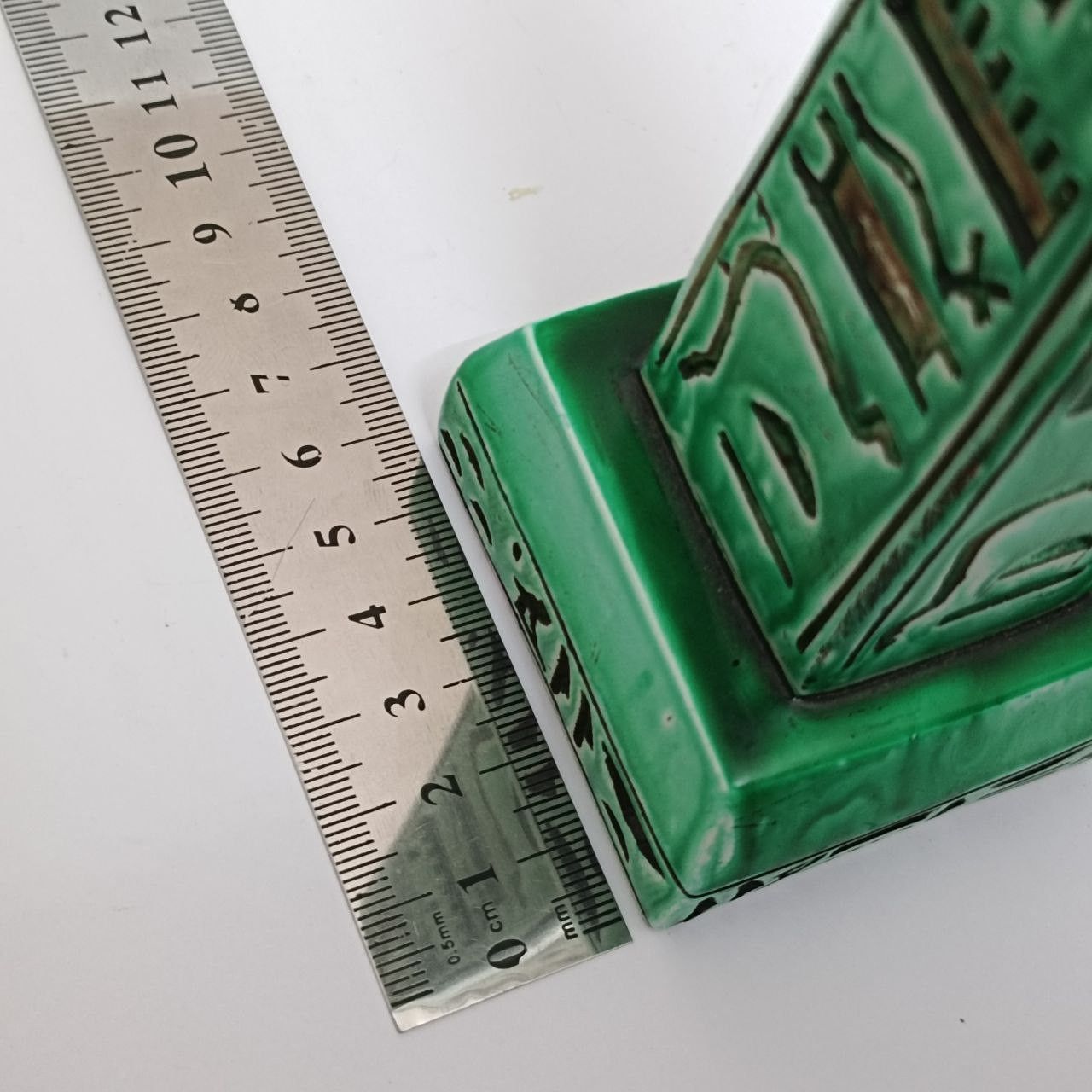 Handmade Green Egyptian obelisk with hieroglyphs pharaonic art piece. Size ONE SIZE - 6 Thumbnail