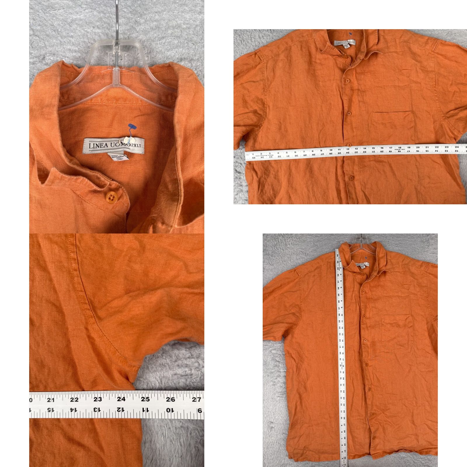 Vintage Linea Uomo Shirt Men XL Big & Tall Orange 100% Linen Hawaiian Button Up Short Sleeve Crew Neck? Size US XL / EU 56 / 4 - 8 Thumbnail