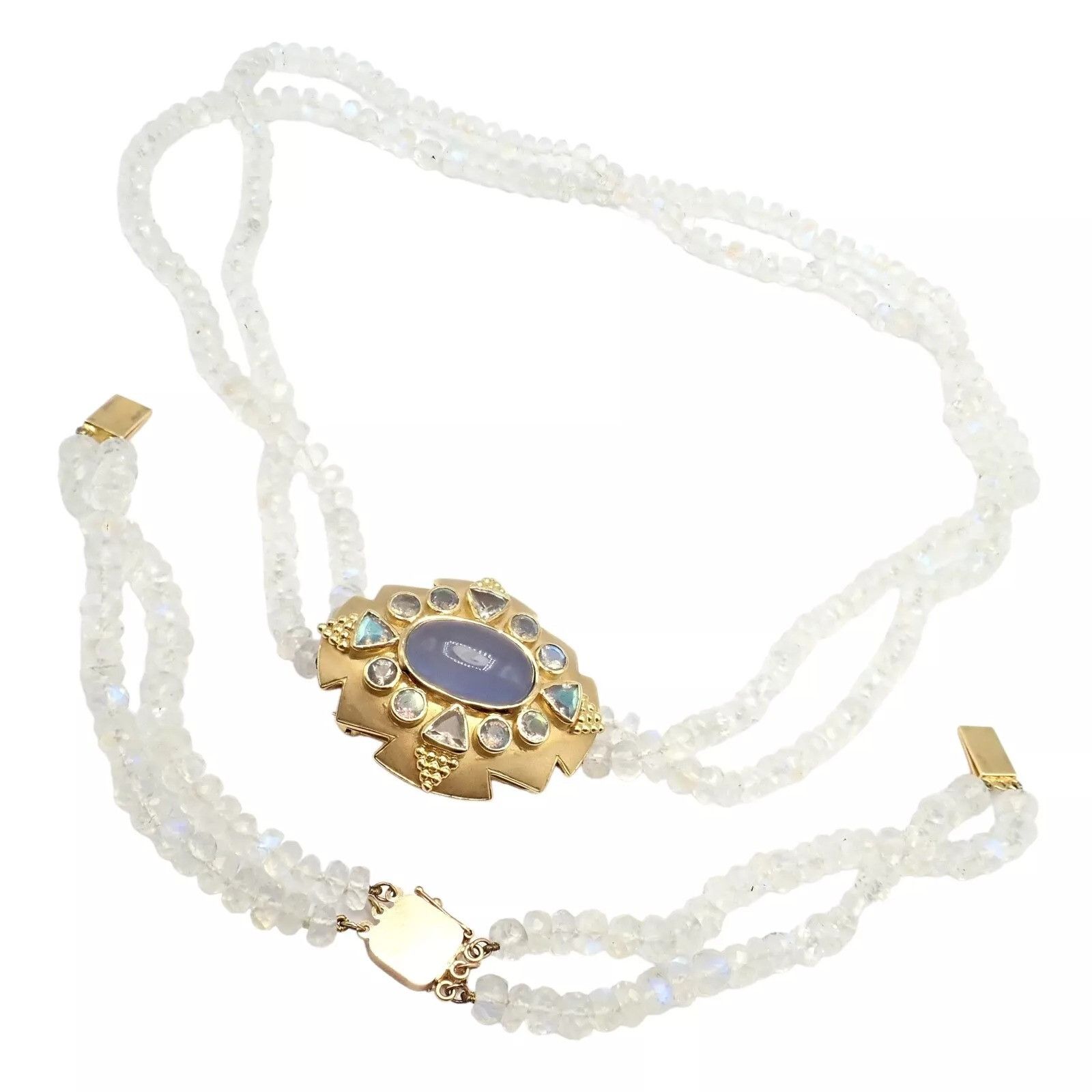 Vintage 18k Gold Set Moonstone Chalcedony Brooch Bracelet Necklace Size ONE SIZE - 1 Thumbnail