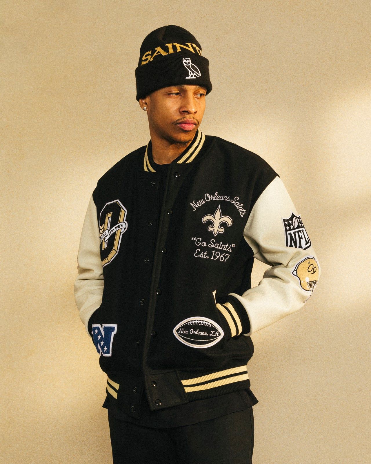 Drake OVO x NFL NEW ORLEANS SAINTS VARSITY JACKET Size US M / EU 48-50 / 2 - 2 Thumbnail
