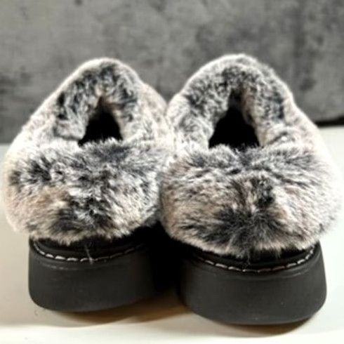 SKECHERS Skechers BOBS Slippers Womens 6 Black Faux Fur Trim Memory Foam Platform Slip On Cozy Warm Comfort Size ONE SIZE - 6 Thumbnail