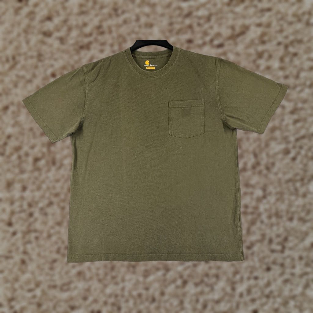 Carhartt Carhartt Shirt Mens Large Green Short Sleeve Crew Neck Pocket 100% Cotton K87 - Workwear T-Shirt, Vintage-Style Details Size US L / EU 52-54 / 3 - 1 Thumbnail