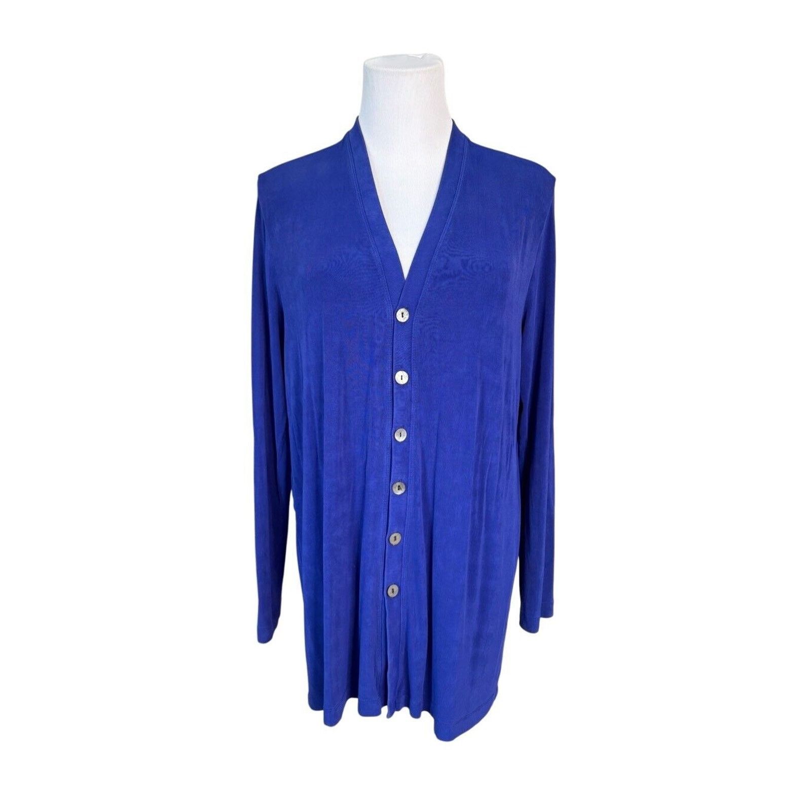 Chicos Chicos Blue Mother of Pearl Long Cardigan sz 2 Large (12-14) Size L / US 10 / IT 46 - 1 Thumbnail