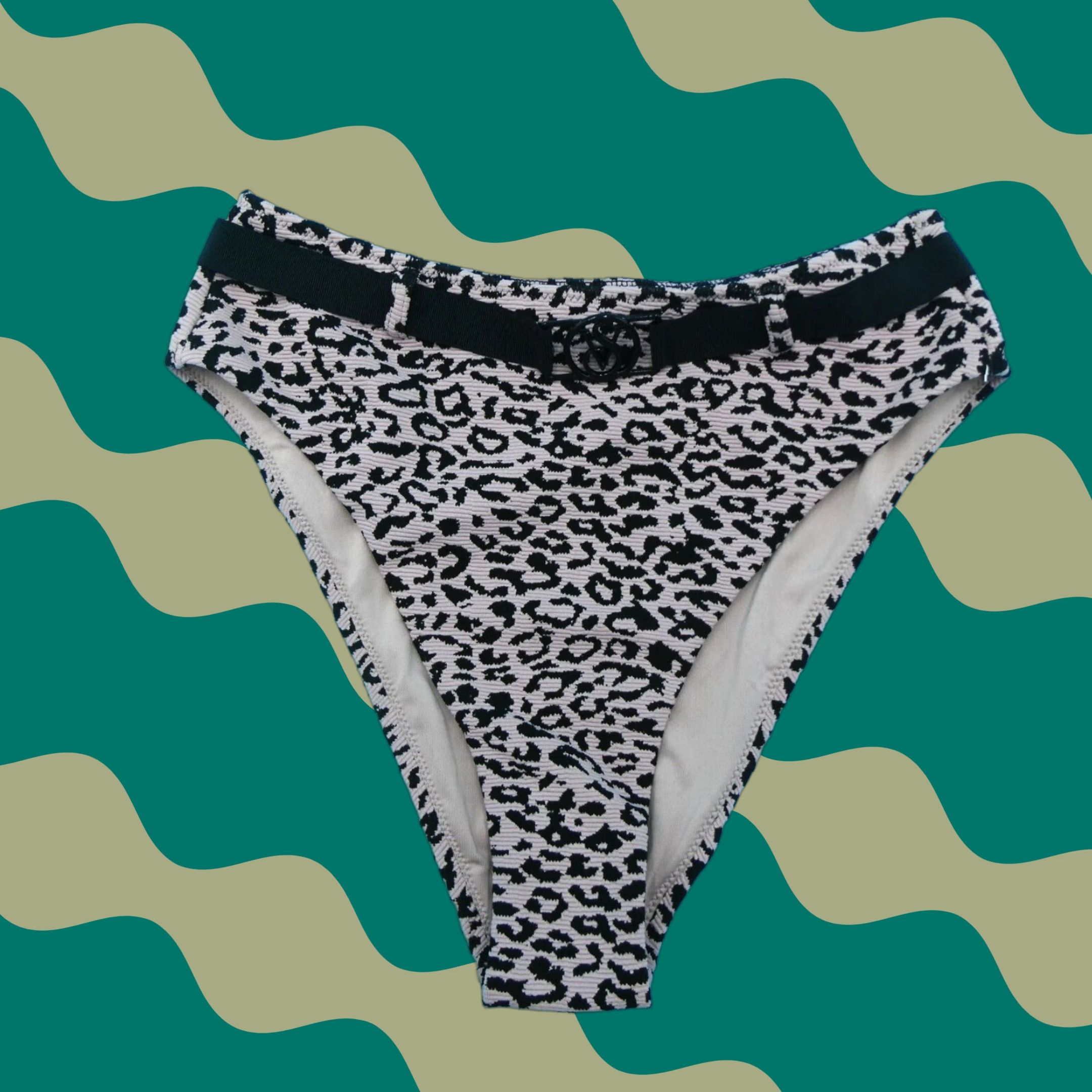 Victoria's Secret Bikini Bottom Women Small Gray Leopard Ribbed Brazilian Belted New VS