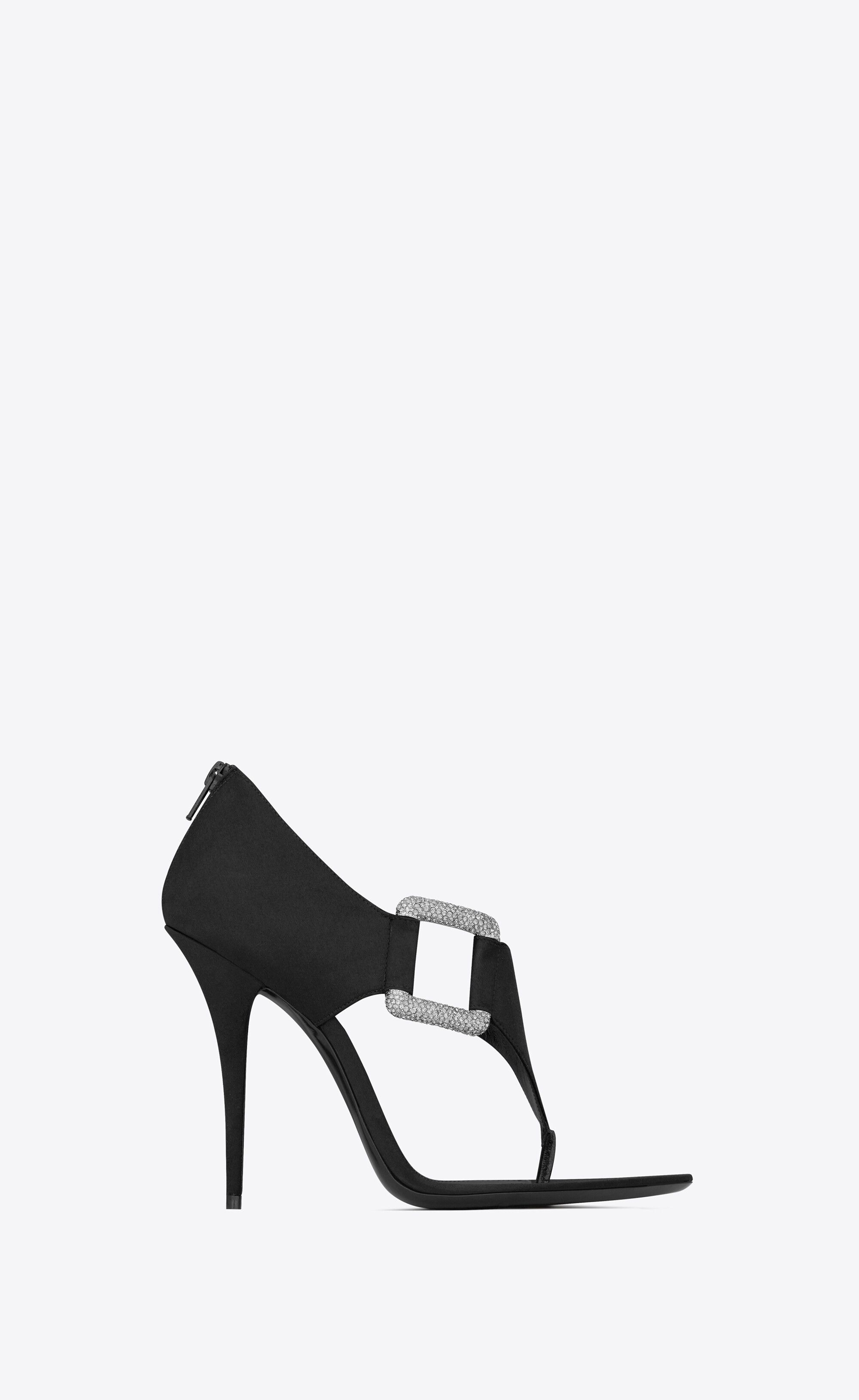 o1s1wg111024 Sean Sandals Crepe Satin Rhinestones in Black