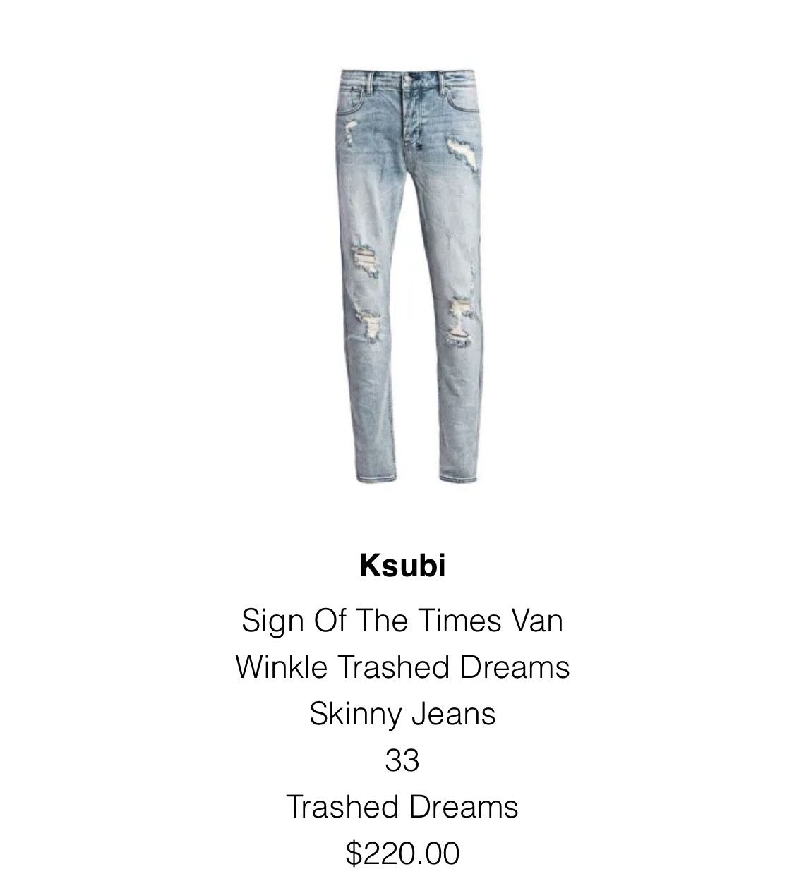 Ksubi Sign of the Times Van Winkle Trashed Dreams Skinny Jeans Size US 33 - 1 Thumbnail
