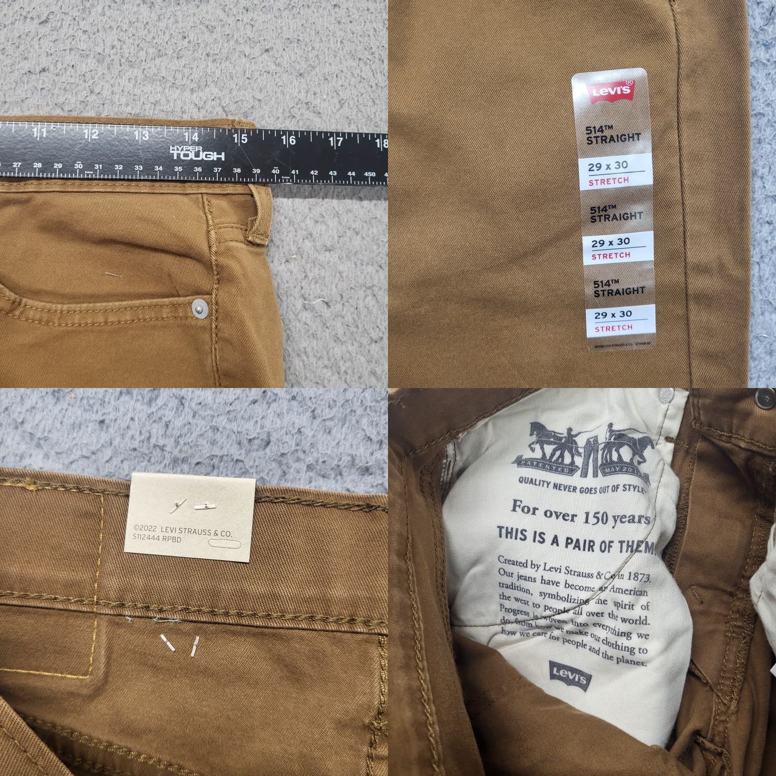 Levi's Levi's 514 Jeans Men's 29X30 Tan Khaki Straight Fit 100% Cotton Denim Chino Jeans Size US 29 - 8 Thumbnail