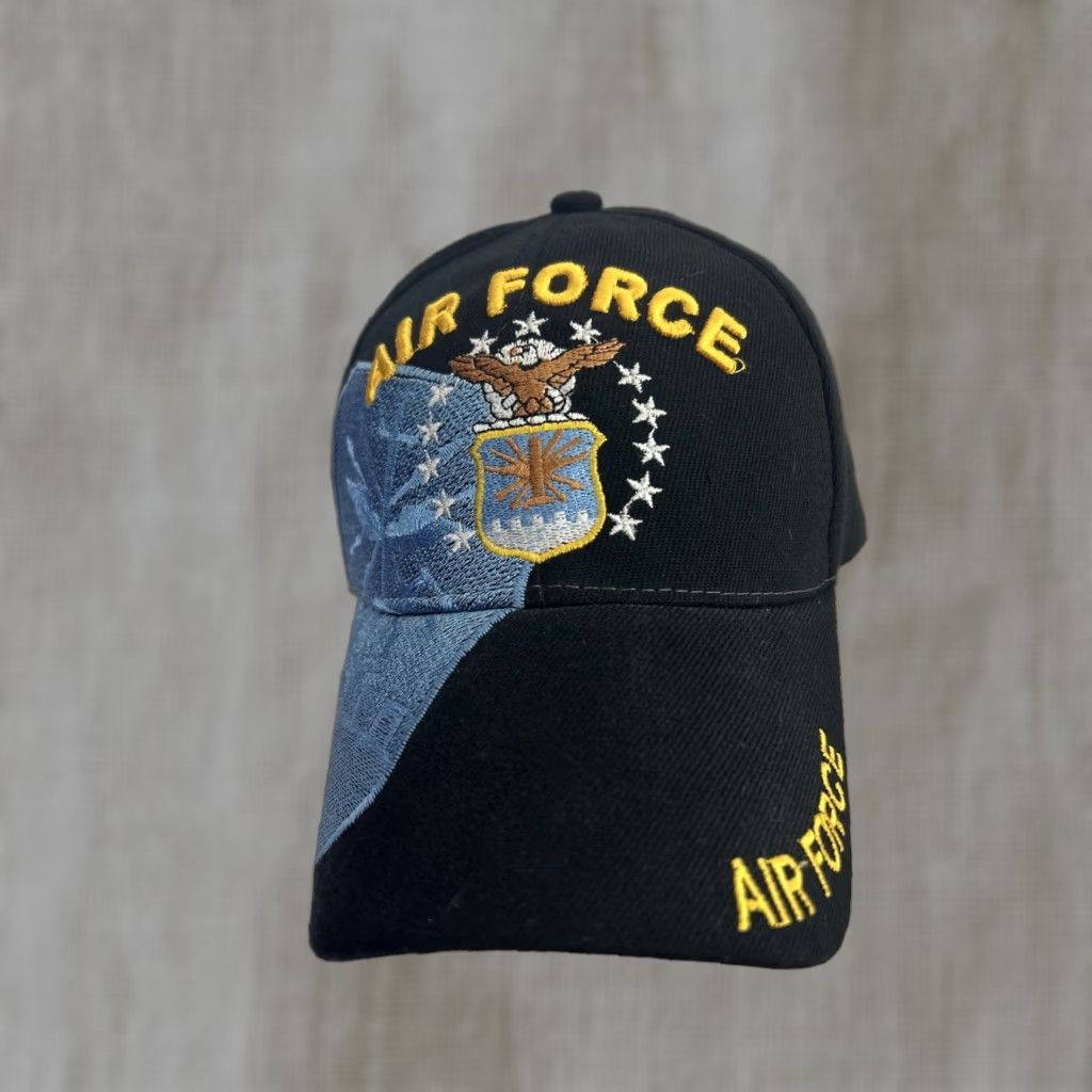 Vintage United States Air Force Baseball Hat Strap Back Hook Loop Black Embroidered Men One Size Ballcap Size ONE SIZE - 1 Thumbnail