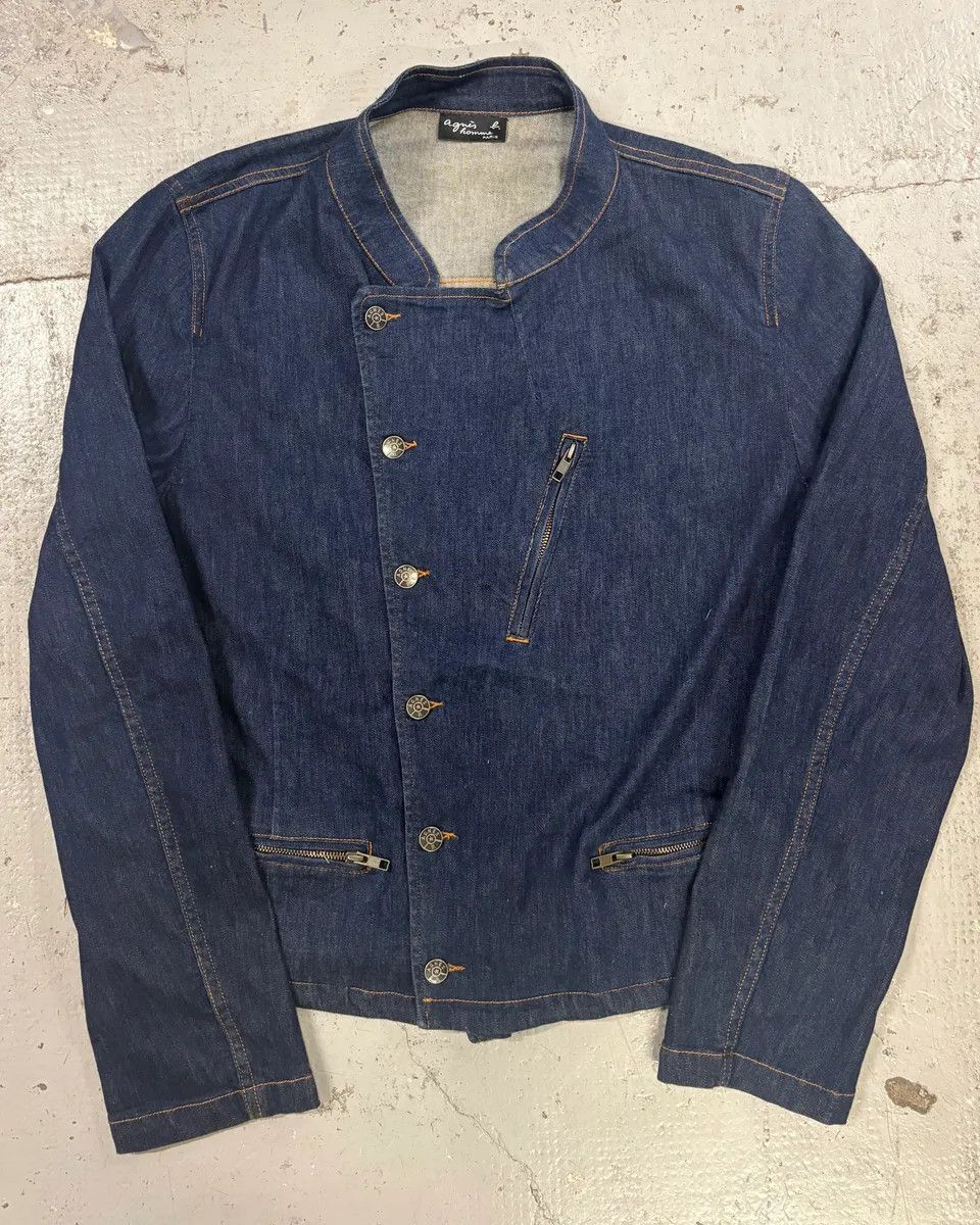 agnes b. Agnès b Navy Asymmetrical Buttoned Denim Jacket Size US M / EU 48-50 / 2 - 1 Thumbnail