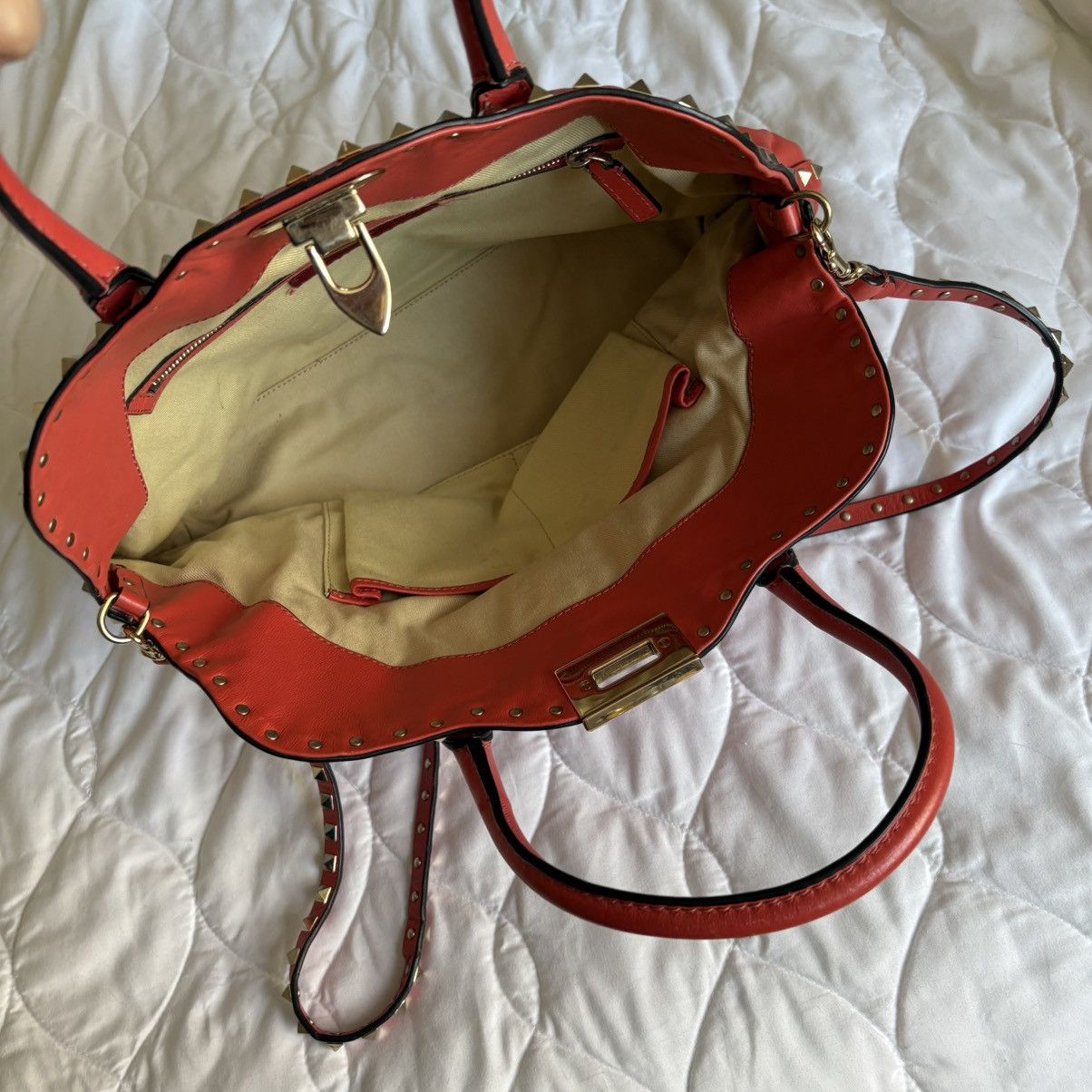 Valentino Valentino Rockstud Coral Red Top Handle and Crossbody Bag Size ONE SIZE - 6 Thumbnail