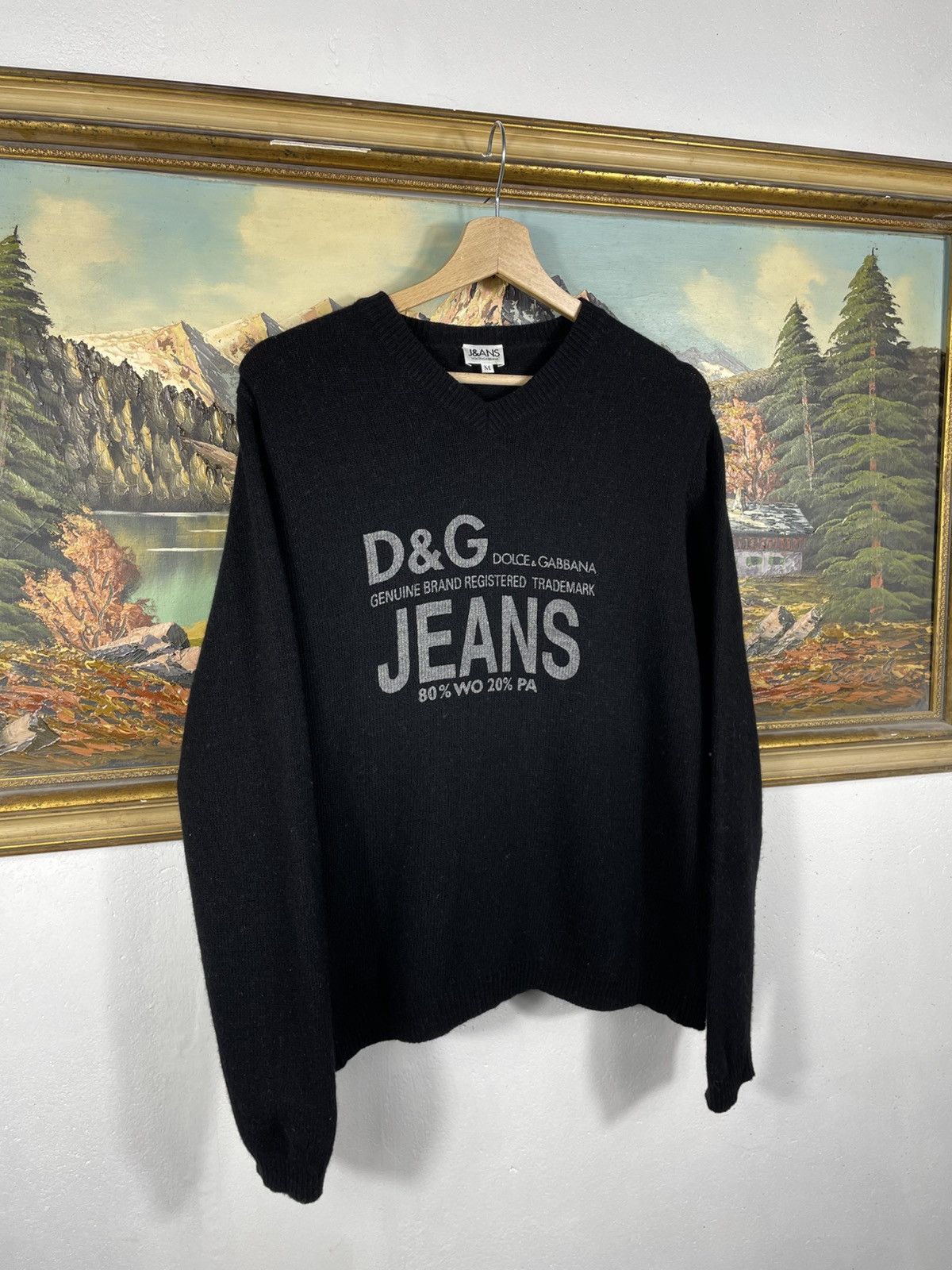 Dolce & Gabbana × Vintage Dolce&Gabbana D&G Jeans Retro 00s V-Neck Knit Jumper Pull Size M / US 6-8 / IT 42-44 - 2 Thumbnail