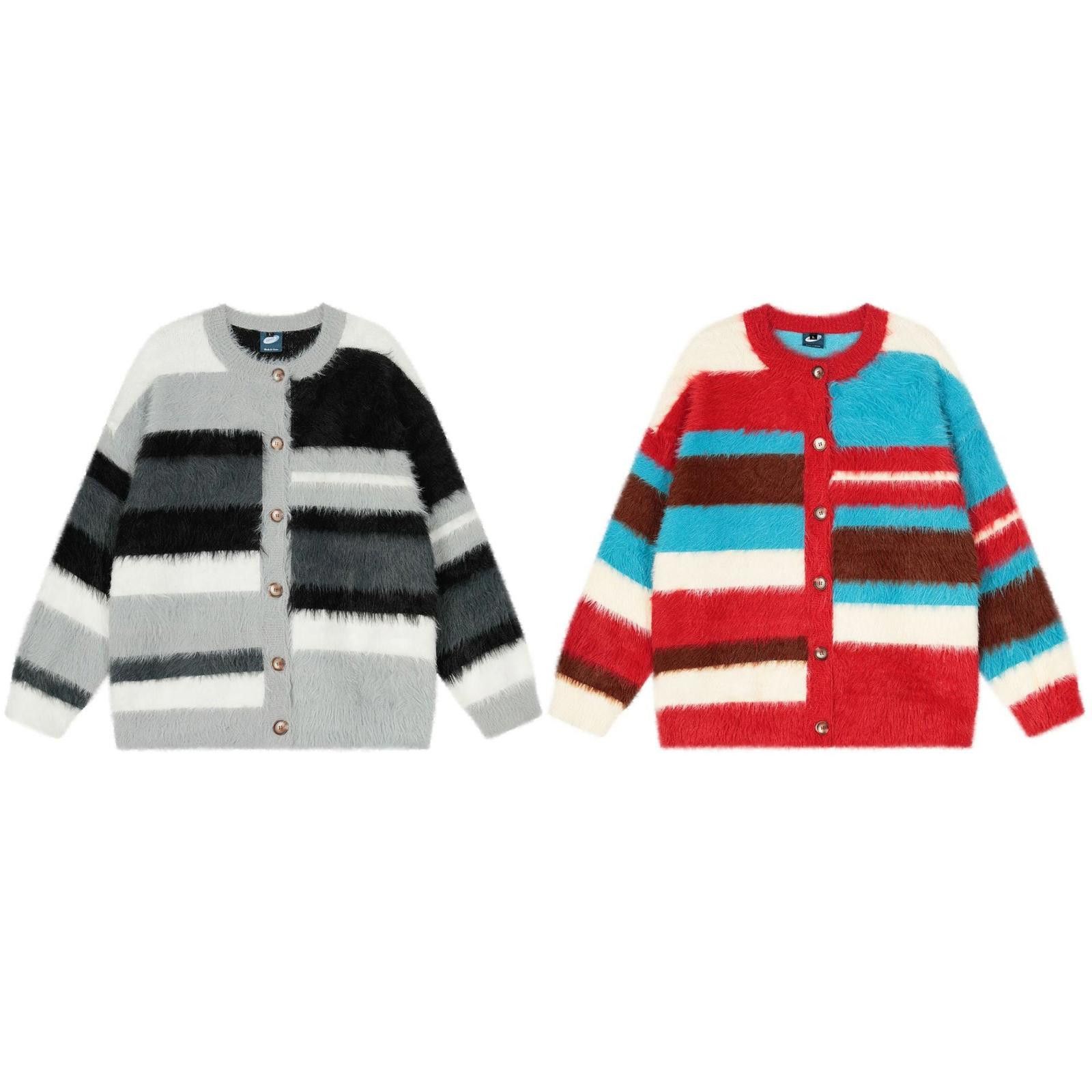 Japanese Brand Mohair Stripe Knit Cardigan | Bold Contrast Colour Size US M / EU 48-50 / 2 - 5 Thumbnail