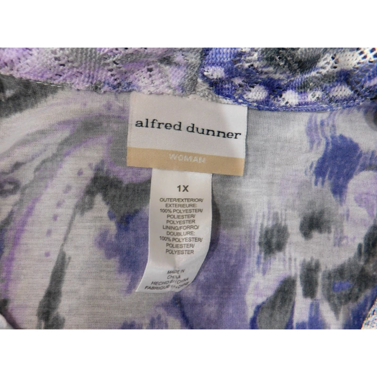 Vintage Alfred Dunner Blouse Women's 1X Purple Geometric Lined Knit Polyester Pullover Casual Shawl Cape Top Geometric Pattern Kang Size XL / US 12-14 / IT 48-50 - 4 Thumbnail