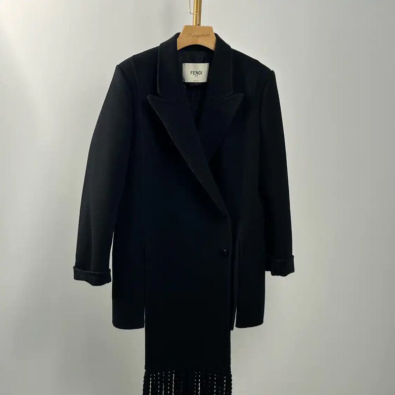 Fendi Fendi Black Wool Women's Coat Size L 0089 Size L / US 10 / IT 46 - 1 Thumbnail