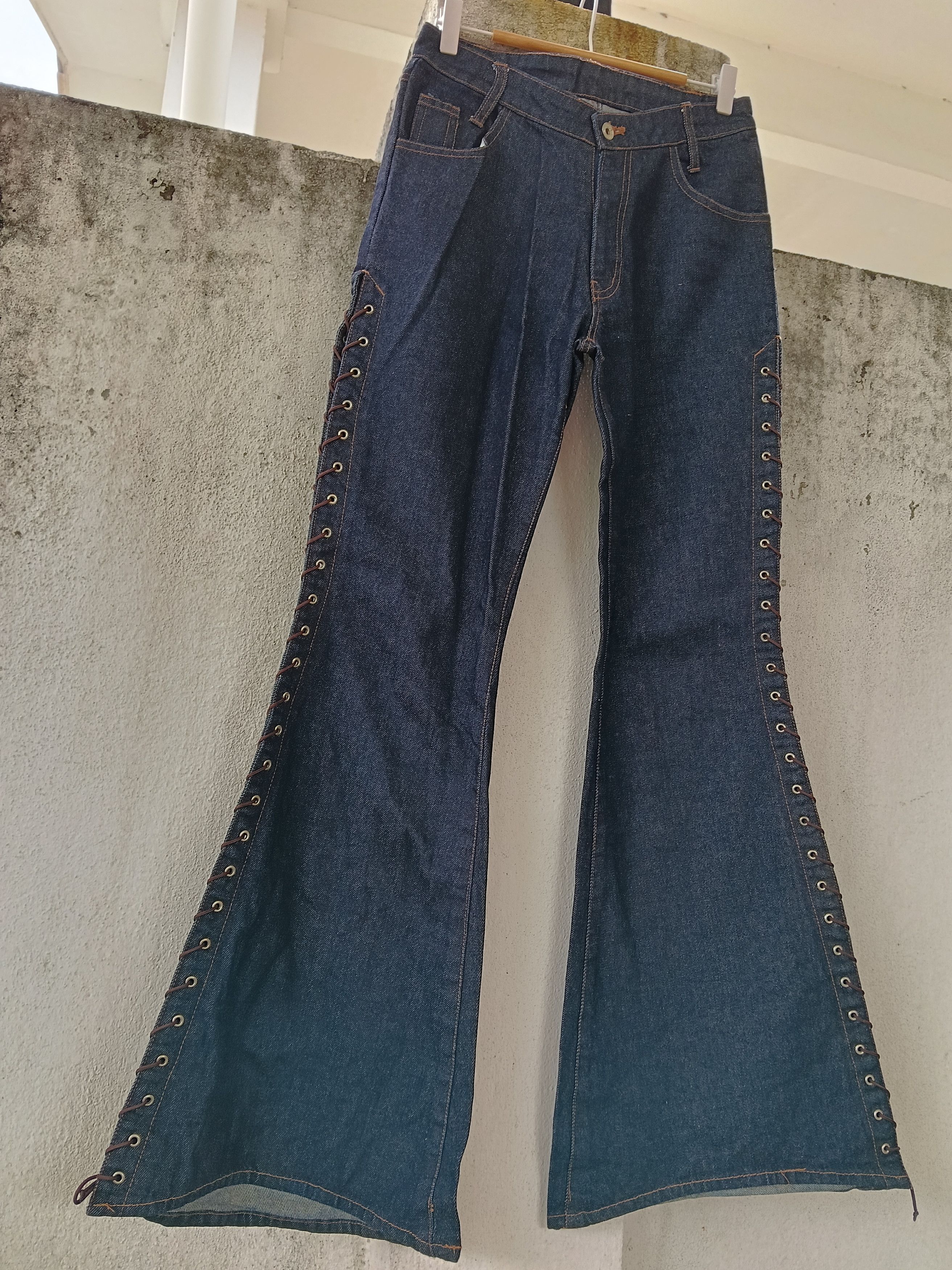 Japanese Brand 💥 Fifty's Campany Lace Up Wide Leg Denim💥 Size US 30 / EU 46 - 3 Thumbnail