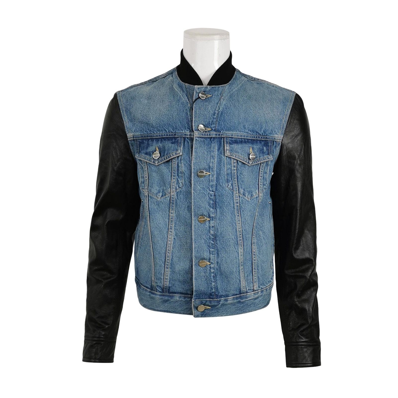 Salvatore Ferragamo Salvatore Ferragamo Leather Sleeve Denim Jacket 48 Size US M / EU 48-50 / 2 - 1 Thumbnail