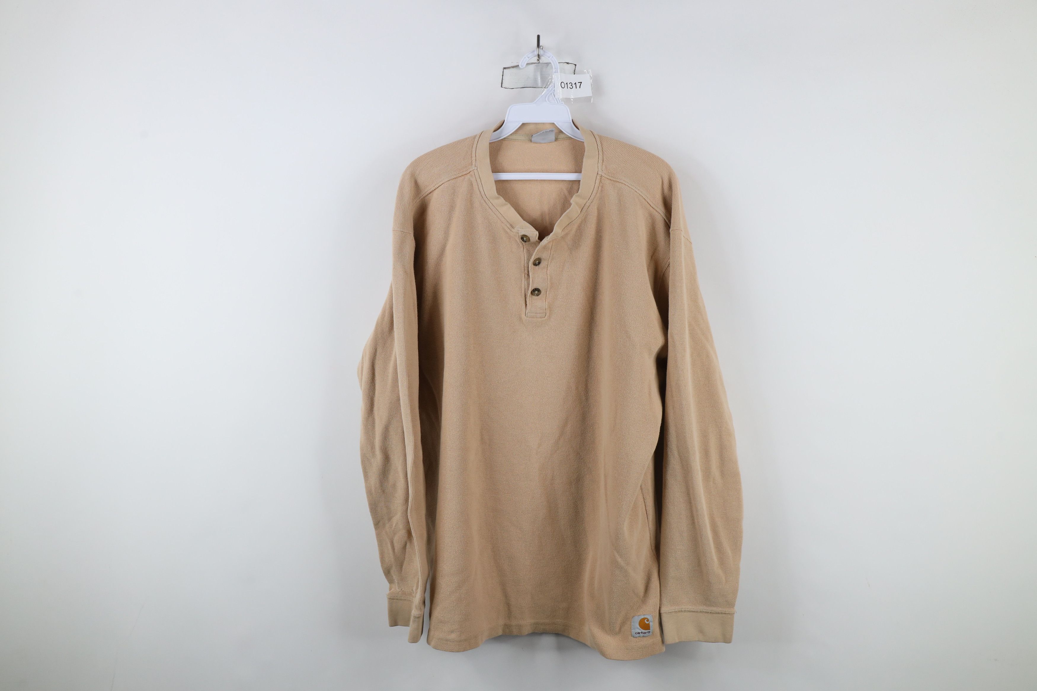 Carhartt × Vintage Vintage Carhartt Thermal Waffle Knit Henley T-Shirt Beige Size US XL / EU 56 / 4 - 1 Thumbnail