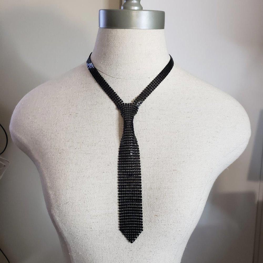 Designer Tie Black Metal Necklace Costume Size ONE SIZE - 3 Thumbnail