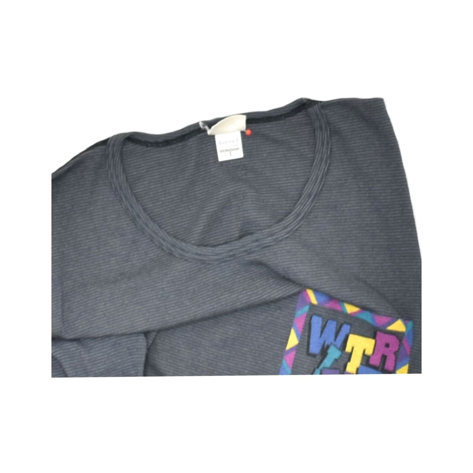 Vintage ETIREL Womens Graphic Top Long Sleeve Grey Cotton Classic Large UK 16 Size L / US 10 / IT 46 - 5 Thumbnail